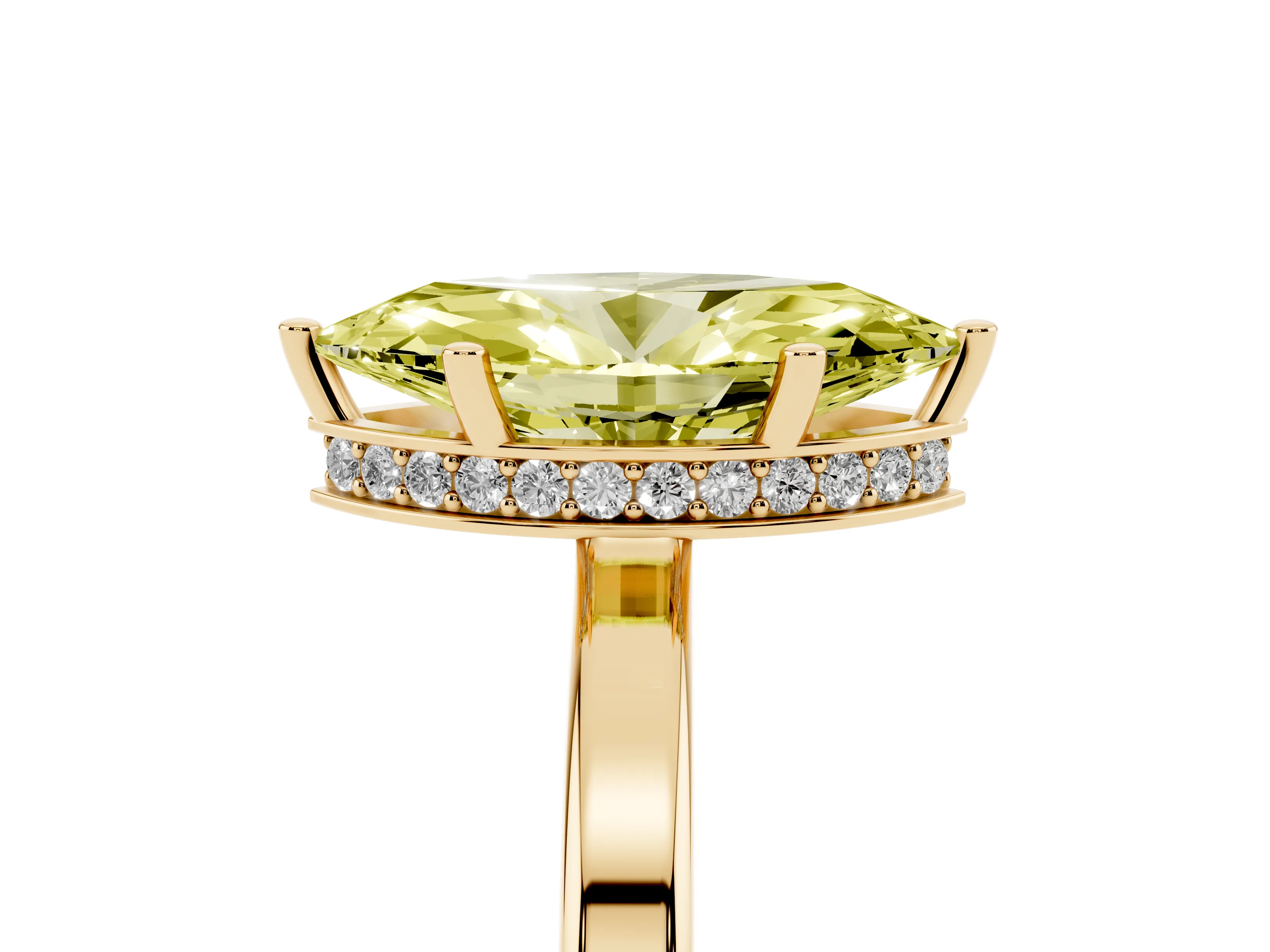 Fancy Yellow Marquise Cut Diamond Solitaire Engagement Ring Set in Yellow gold with Prong Setting on a Plain Band