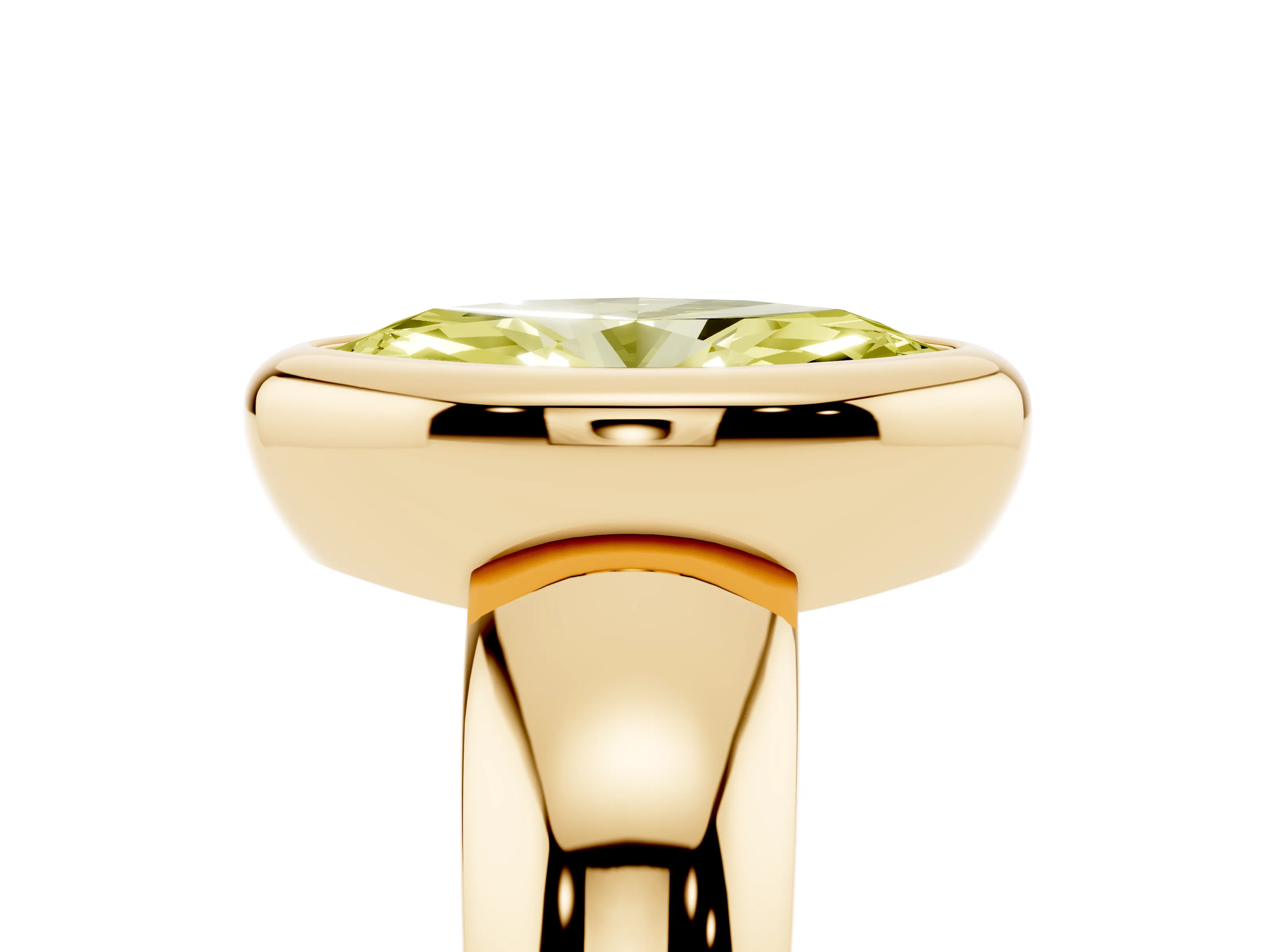 Fancy Yellow Bezel Set Marquise Cut Diamond Solitaire Ring Set in Yellow gold with Wide Band