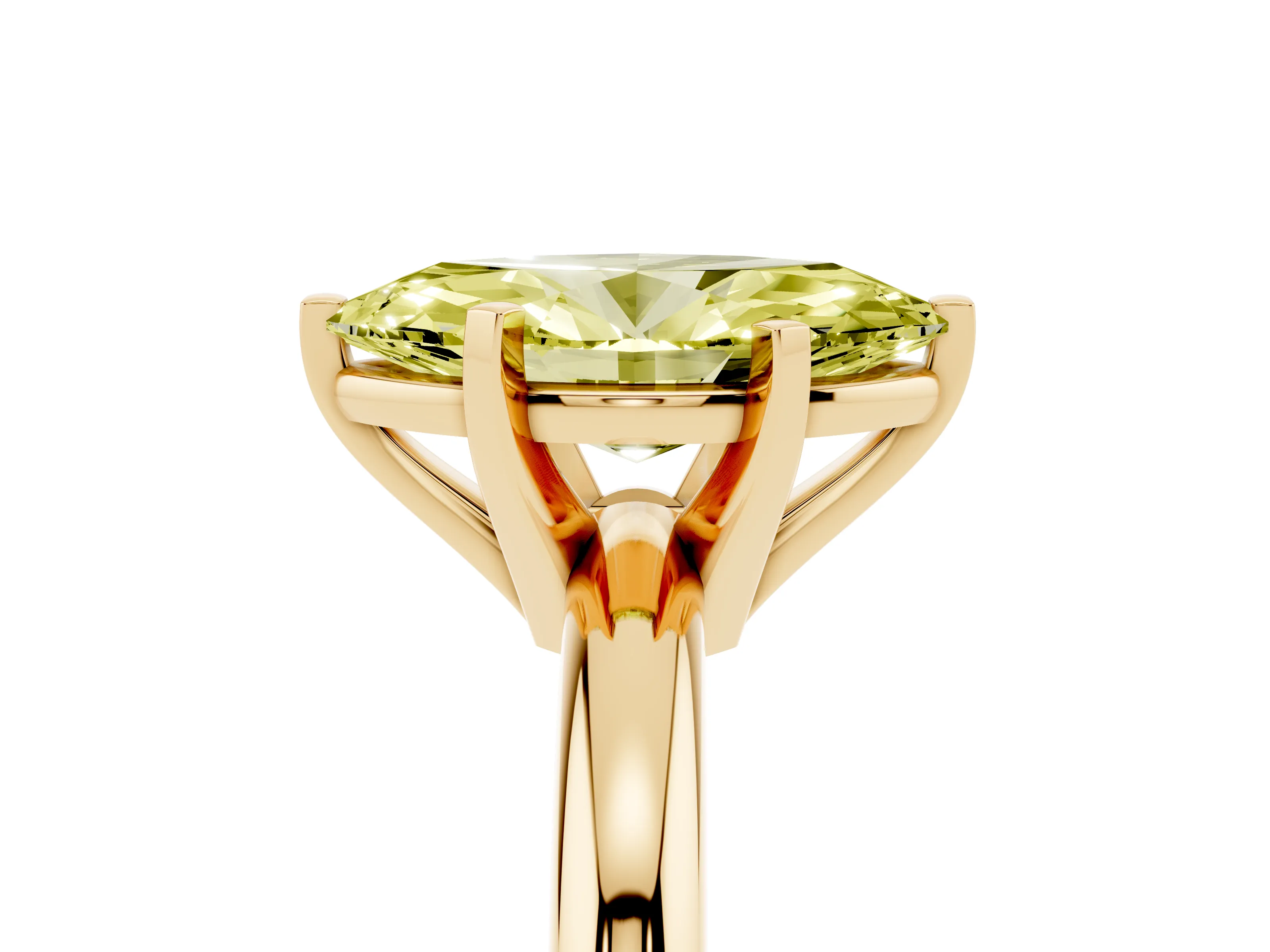Fancy Yellow Marquise Cut Diamond Solitaire Engagement Ring Set in Yellow gold with Round Band and Prong Setting