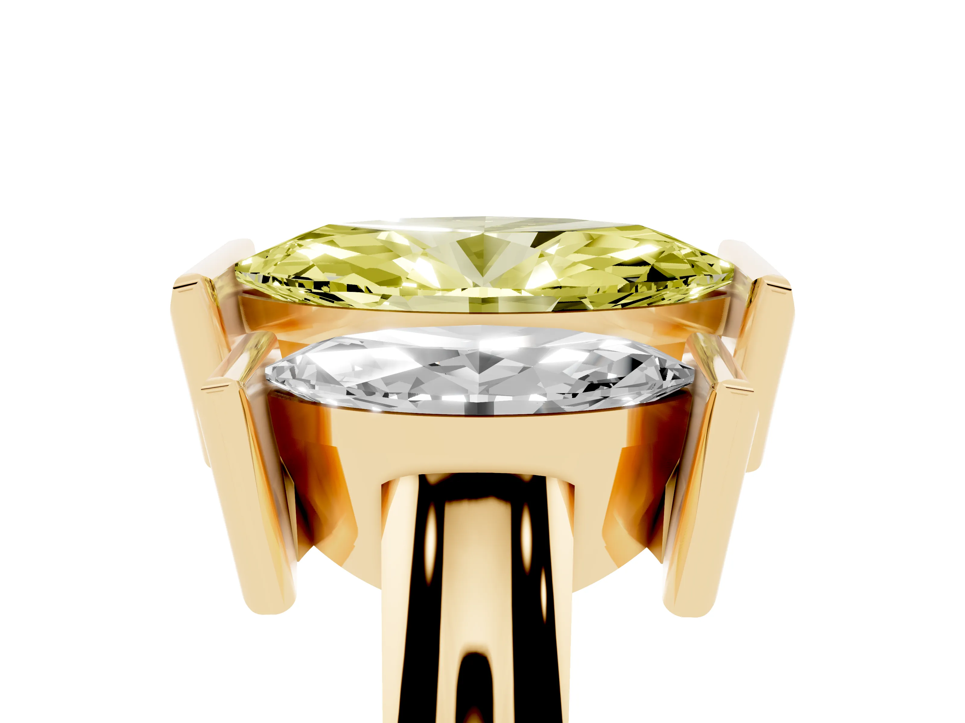 Fancy Yellow Marquise Cut Diamond Three-Stone Channel Set Ring Set in Yellow gold with Smooth Polished Band