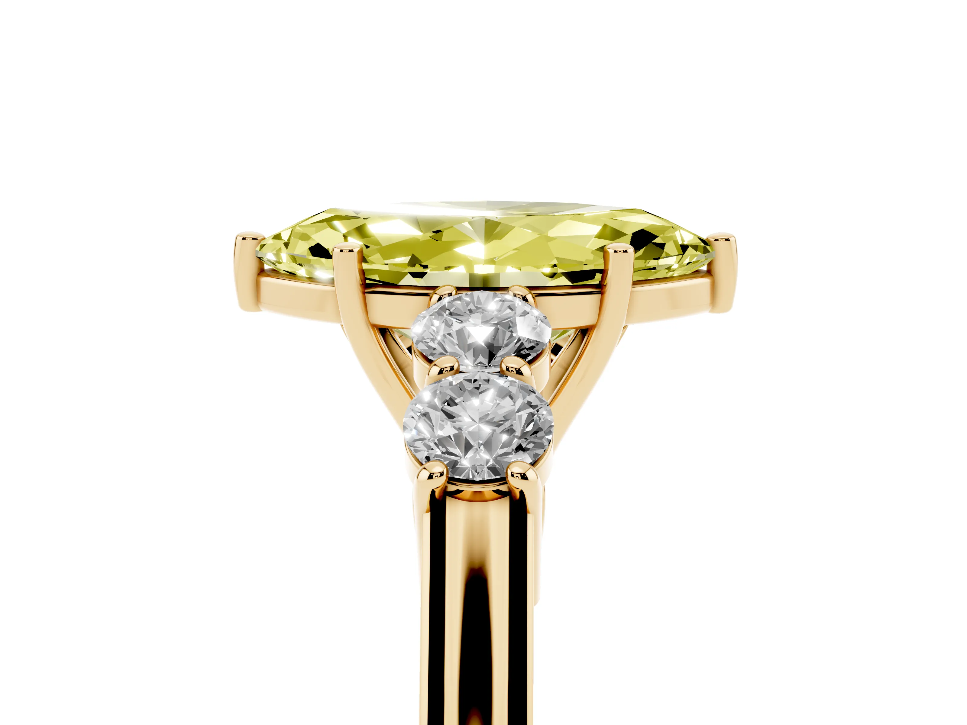 Fancy Yellow Marquise Cut Diamond Five-Stone Prong Set Band Ring Set in Yellow gold with Polished Band