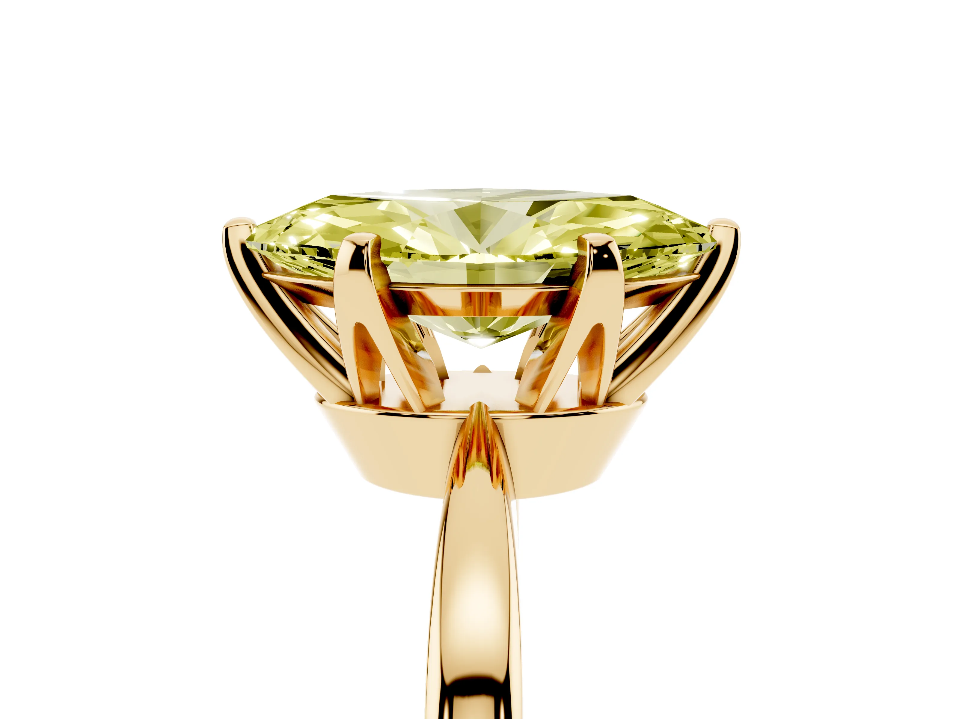 Fancy Yellow Marquise Cut Diamond Solitaire Engagement Ring Set in Yellow gold with Slim Tapered Solitaire Band