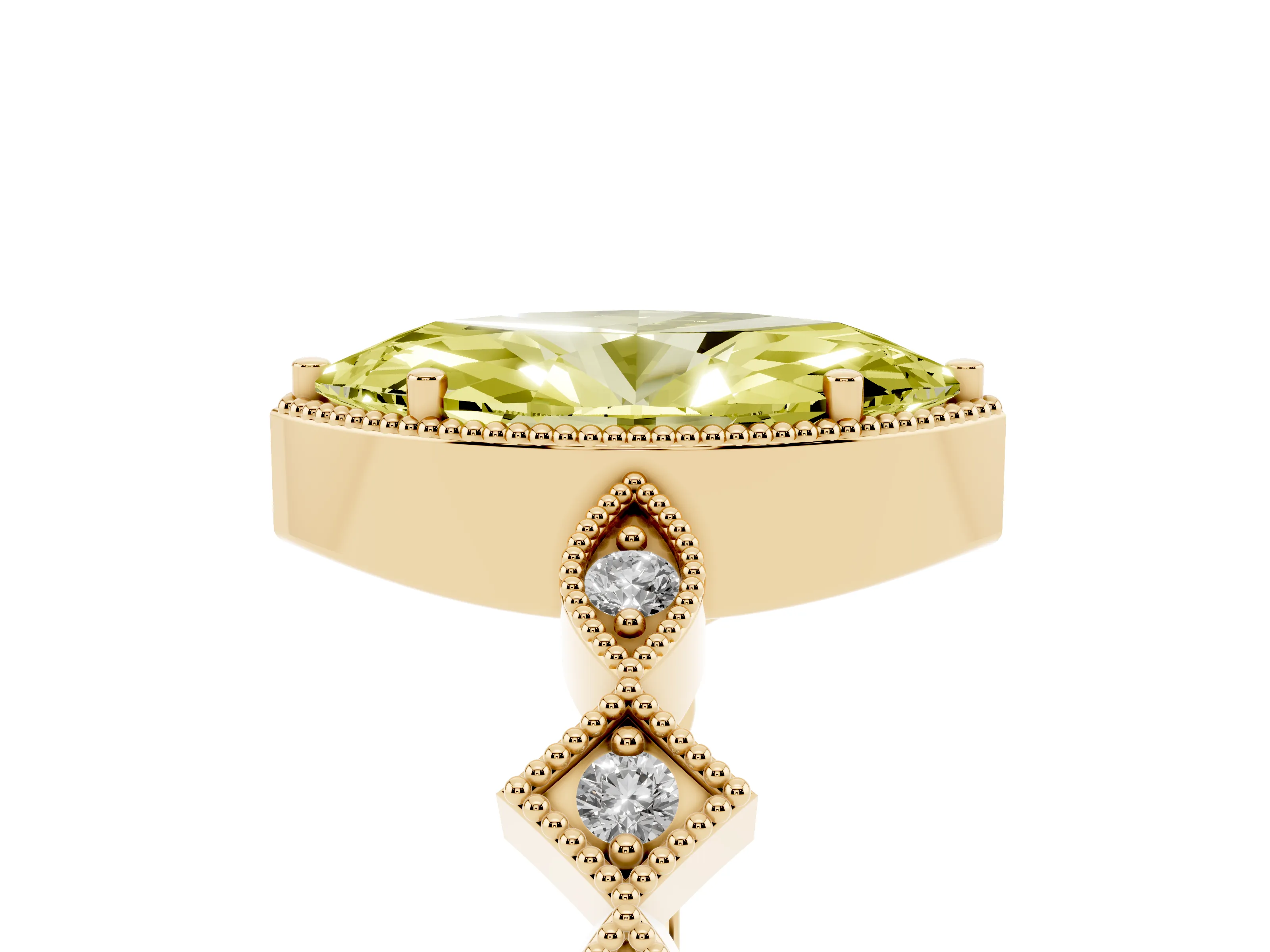 Fancy Yellow Marquise Cut Diamond Milgrain Marquise Twist Band Ring Set in Yellow gold with Prong Setting