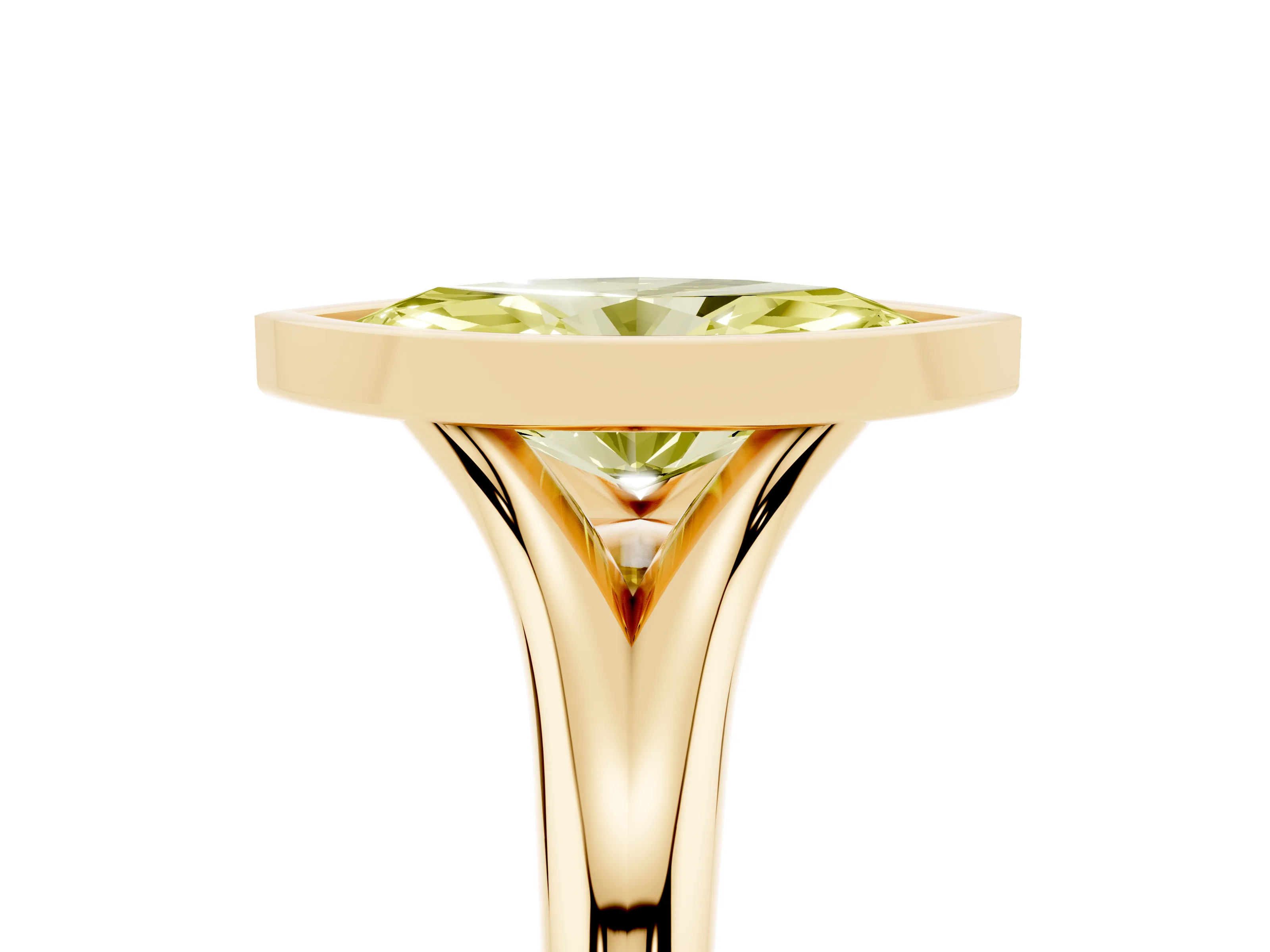 Fancy Yellow Bezel Set Marquise Cut Diamond Solitaire Ring Set in Yellow gold with Smooth Band