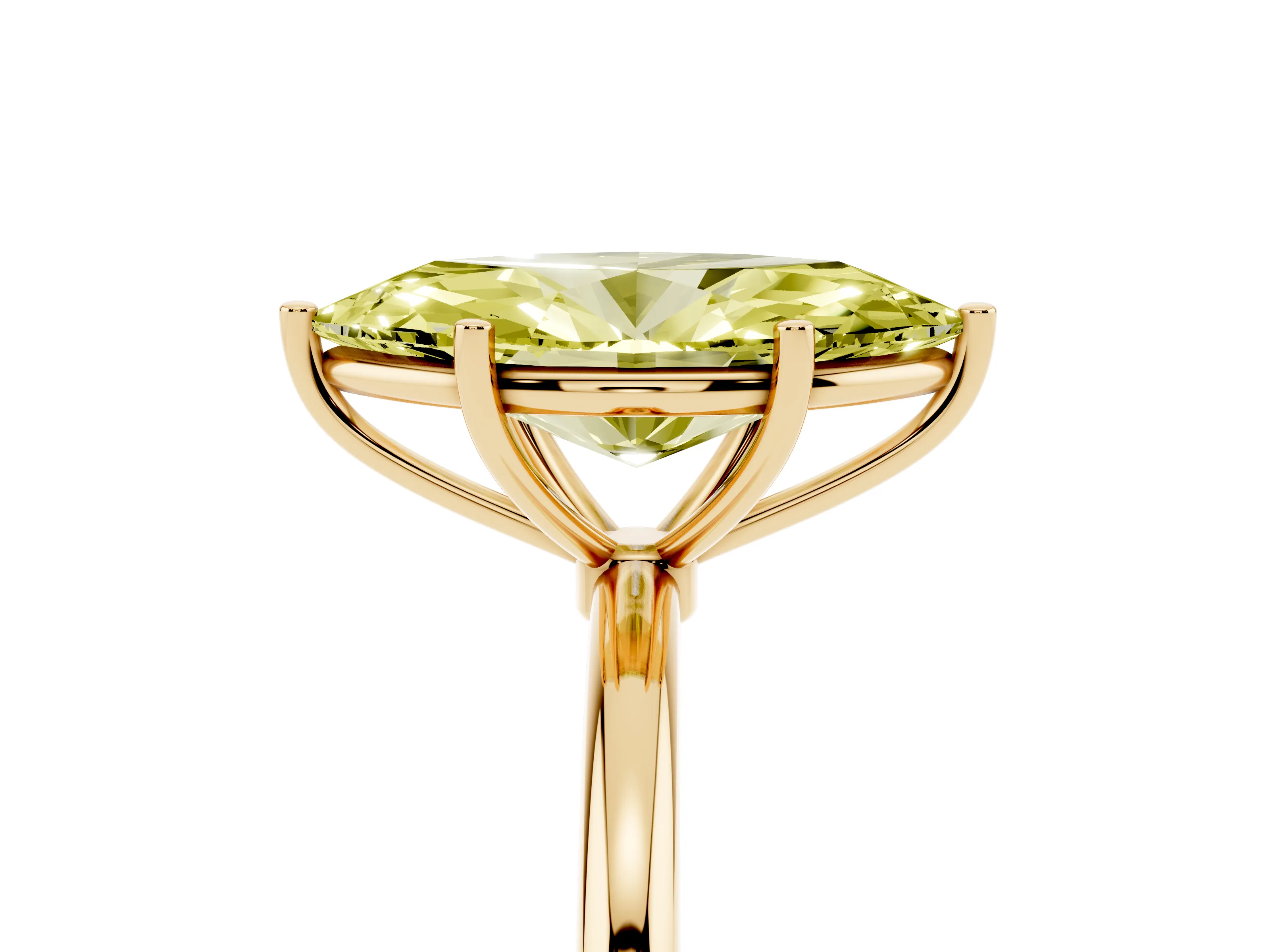 Fancy Yellow Marquise Cut Diamond Solitaire Engagement Ring Set in Yellow gold with Thin Band and Prong Setting