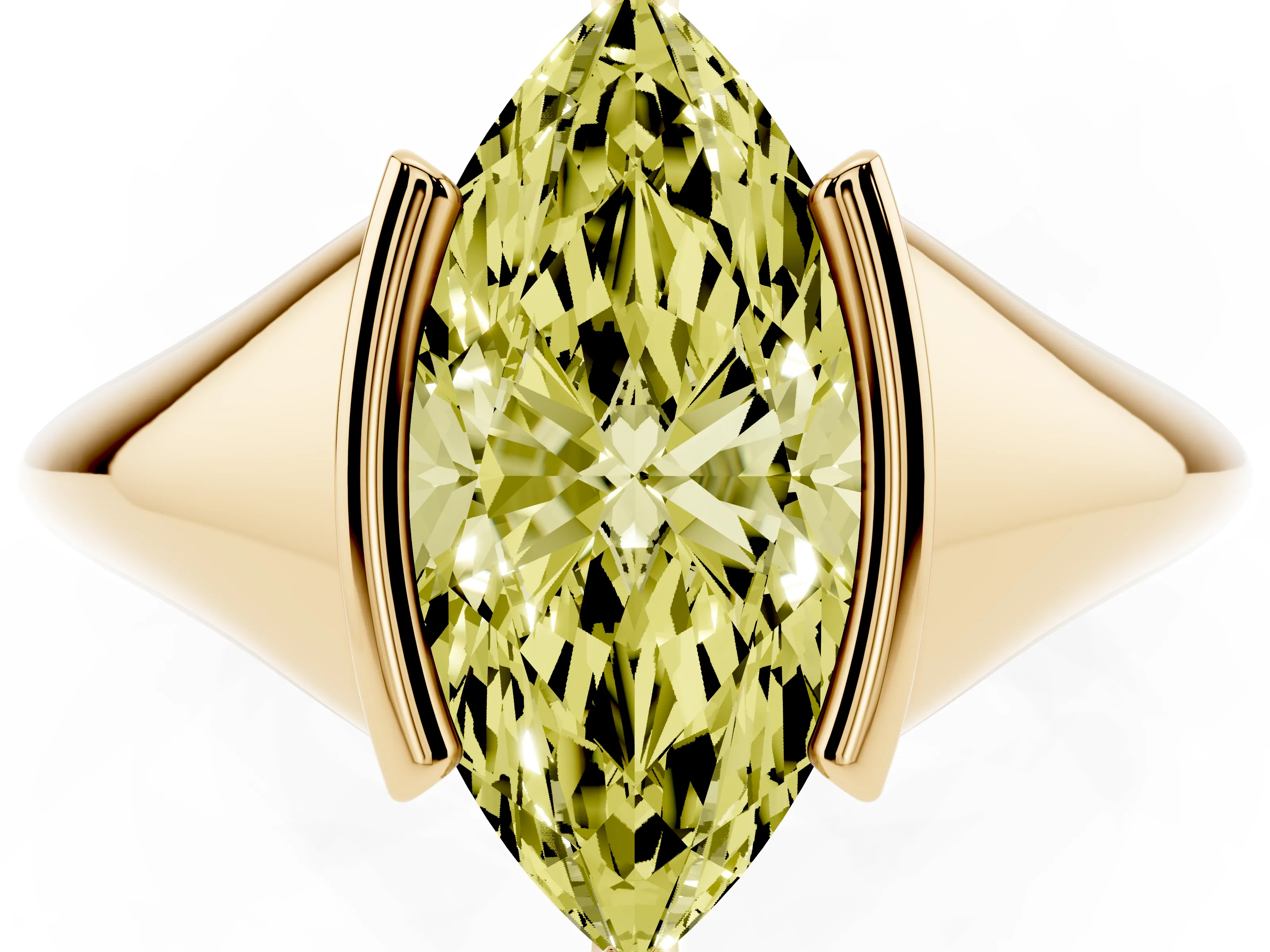 Fancy Yellow Marquise Cut Diamond Solitaire Tension Set Ring Set in Yellow gold
