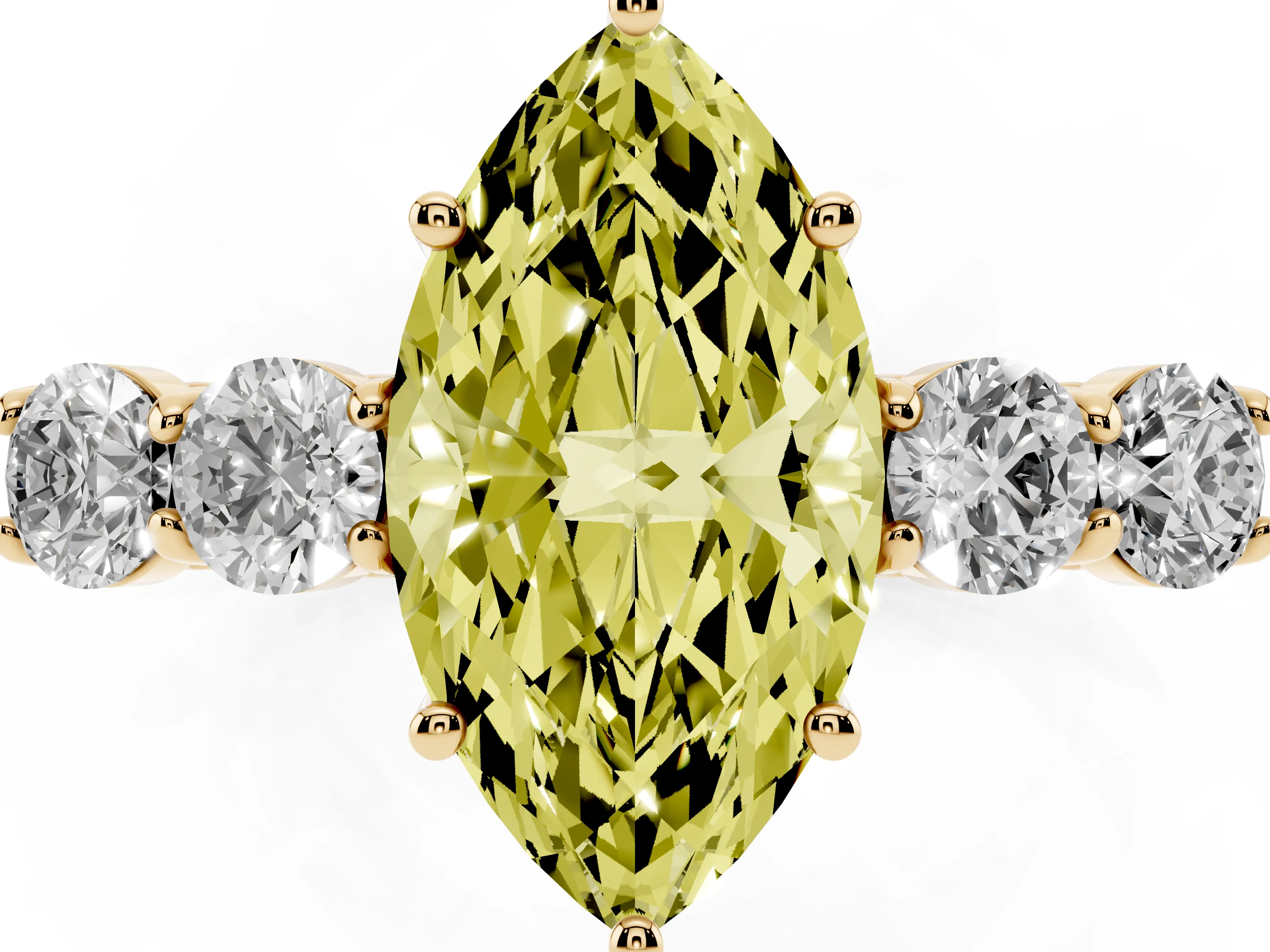 Fancy Yellow Marquise Cut Diamond Five-Stone Prong Set Band Ring Set in Yellow gold with Polished Band