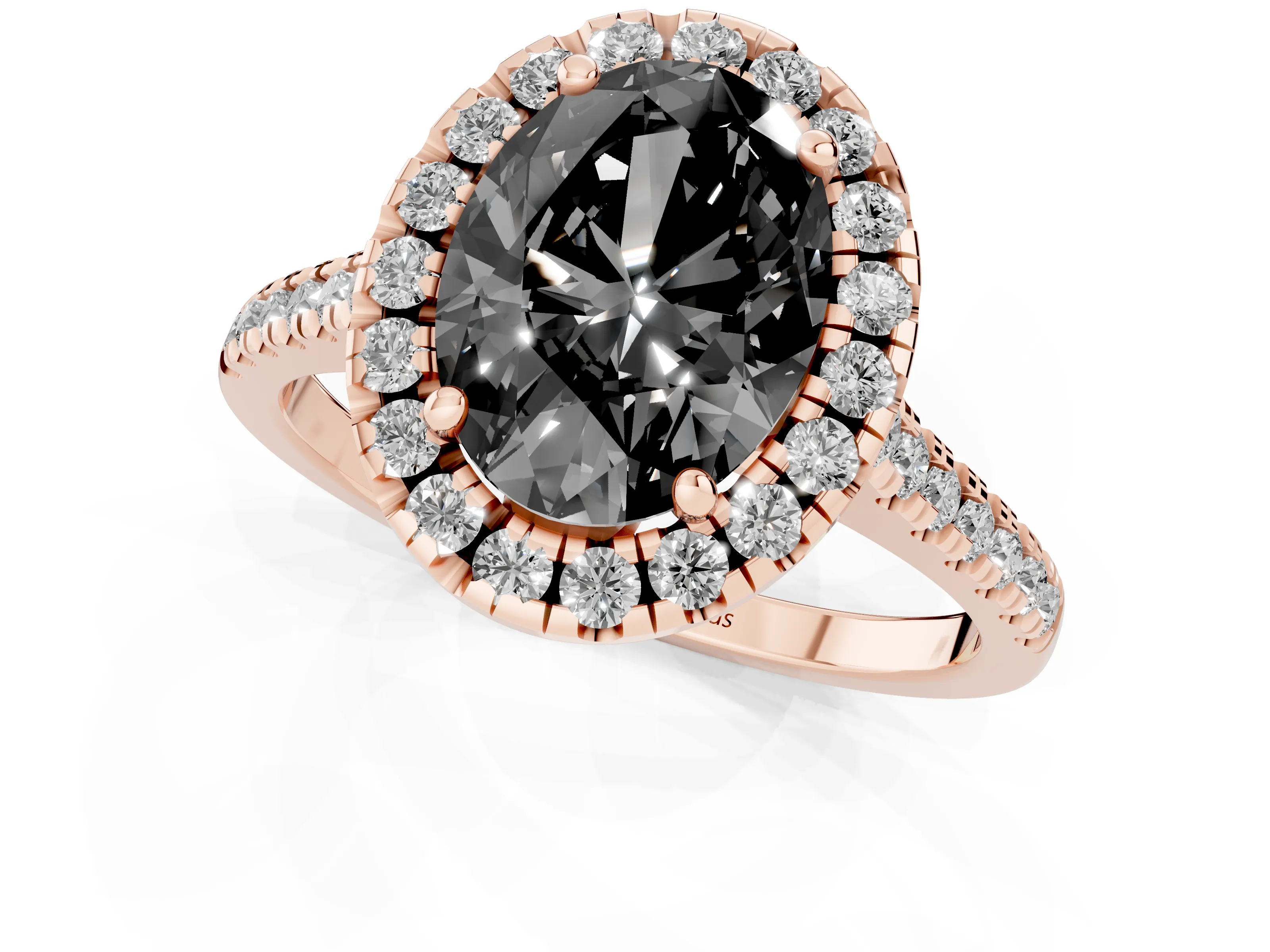 Fancy Black Oval Cut Diamond Cushion Halo Ring Set in Rose gold with Pavé Band