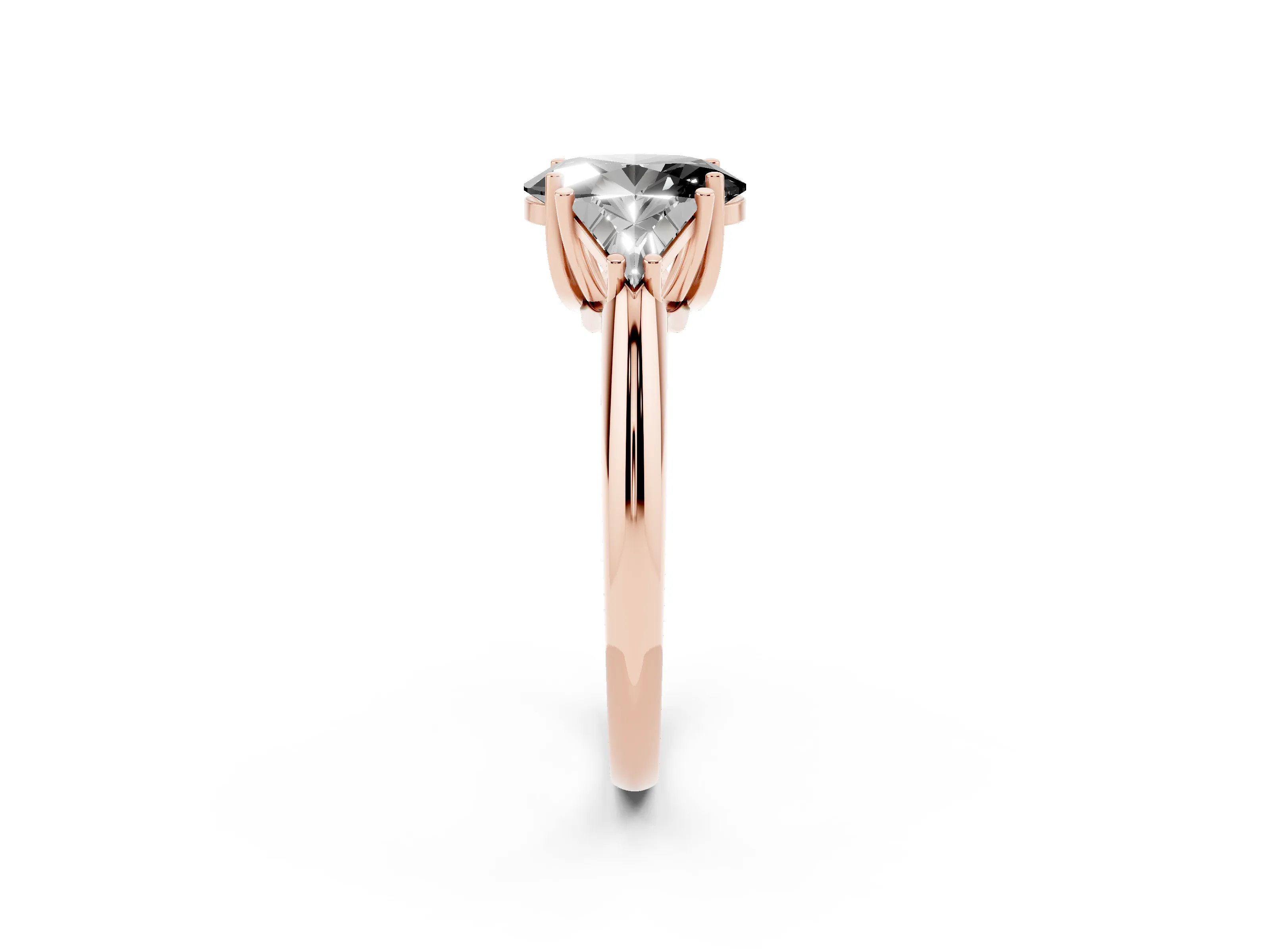 Fancy Black Oval Cut Diamond Three-Stone Engagement Ring Set in Rose gold with Trillion Side Stones