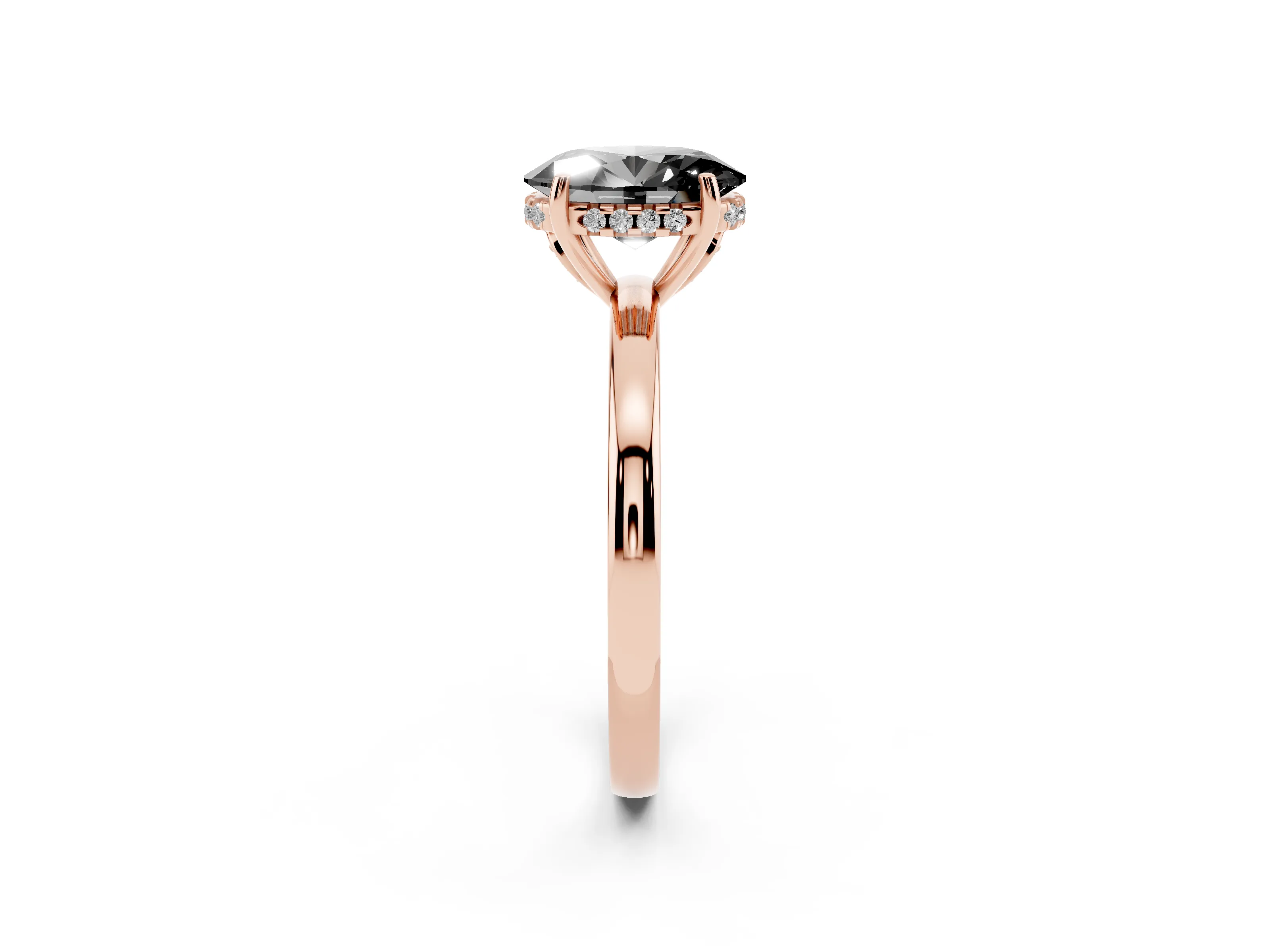 Fancy Black Oval Cut Diamond Solitaire Ring Set in Rose gold with Plain Band and Prong Setting