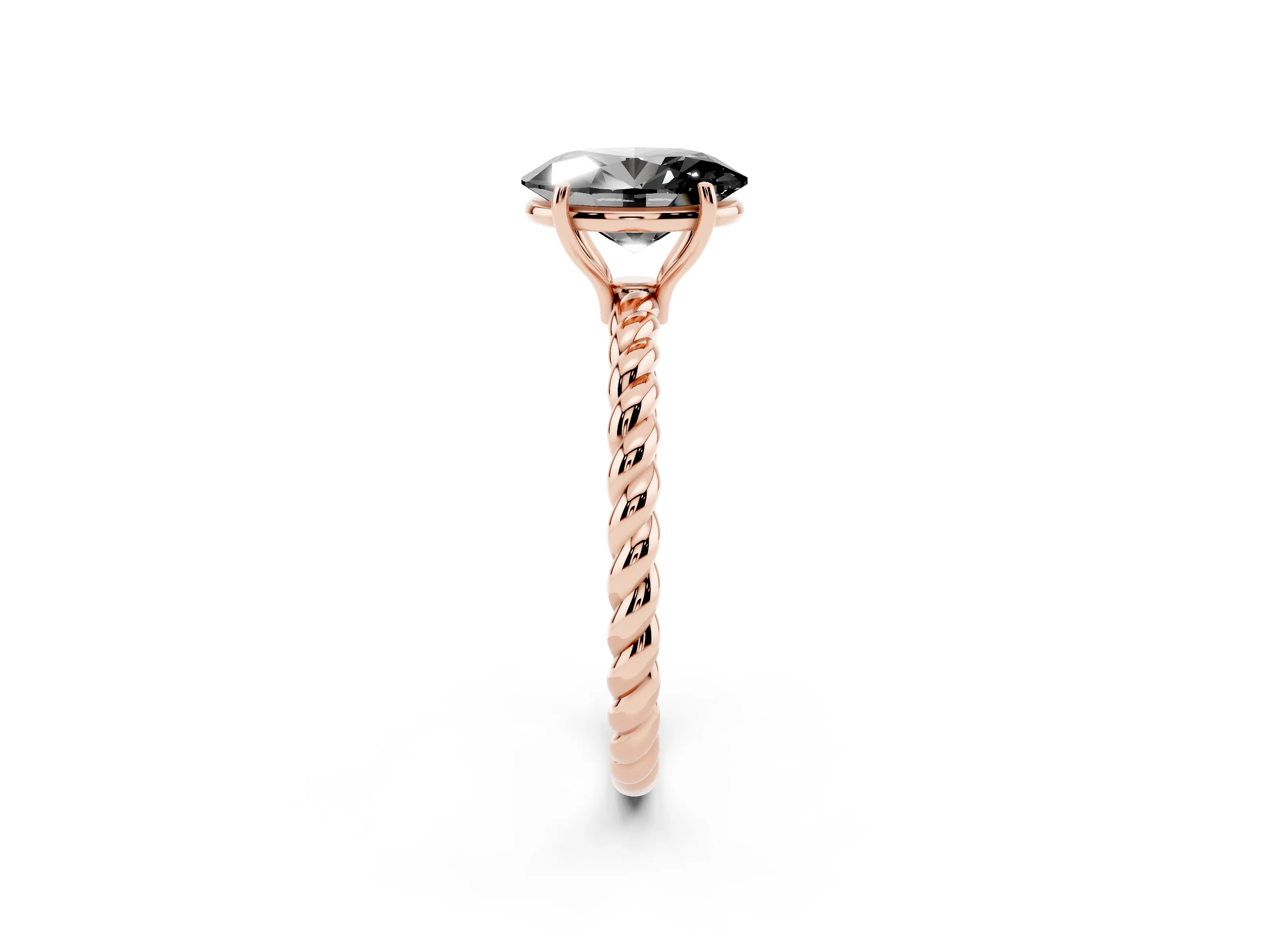 Fancy Black Oval Cut Diamond Solitaire Twisted Band Ring Set in Rose gold with Prong Solitaire Setting
