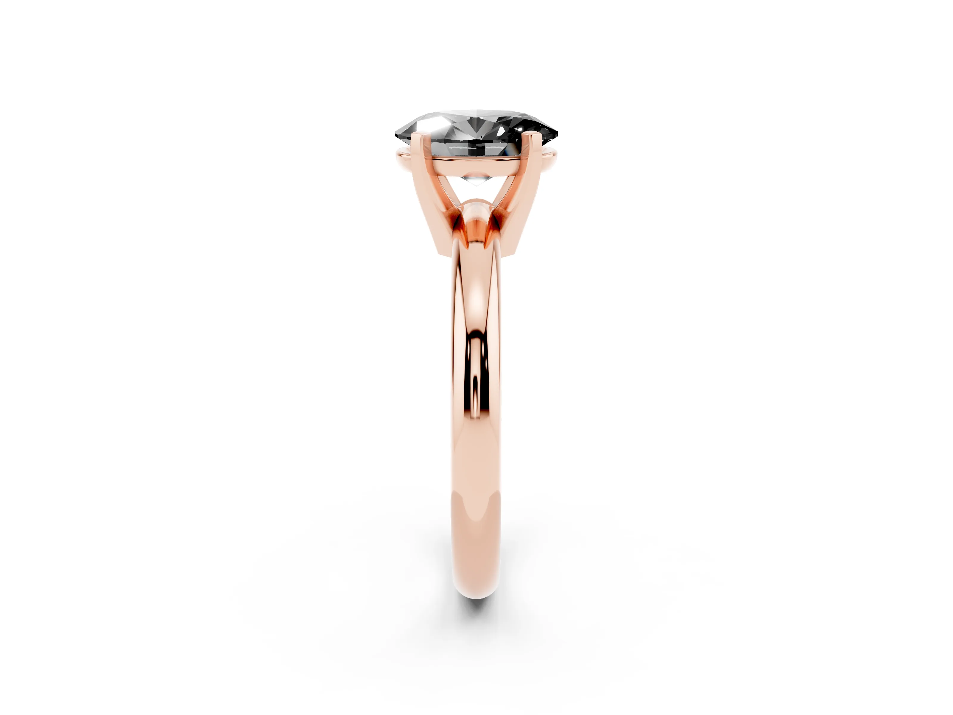 Fancy Black Oval Cut Diamond Solitaire Engagement Ring Set in Rose gold with Round Band and Prong Setting