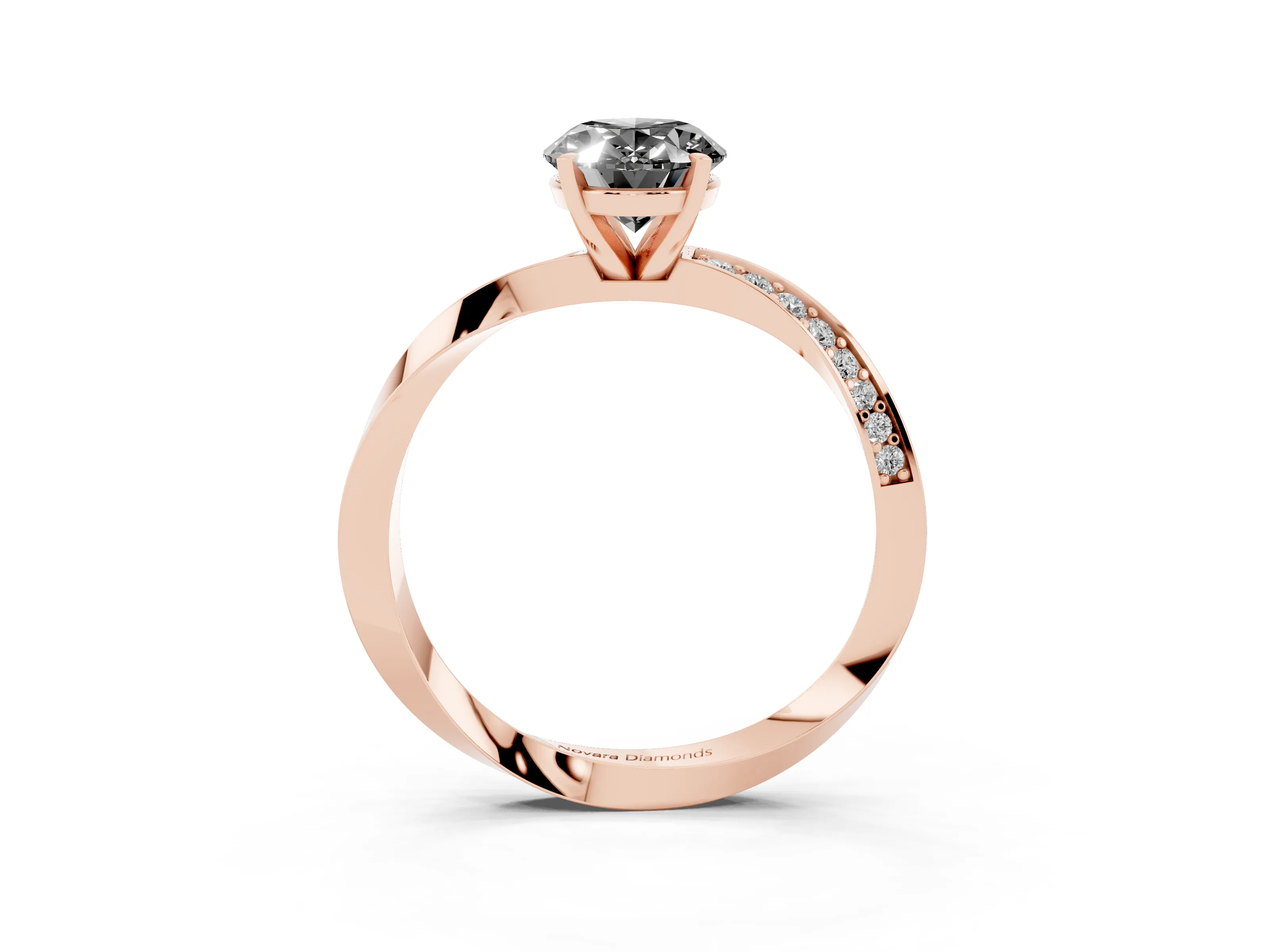 Fancy Black Oval Cut Diamond Engagement Ring Set in Rose gold with Side Stone Accents and Prong Setting