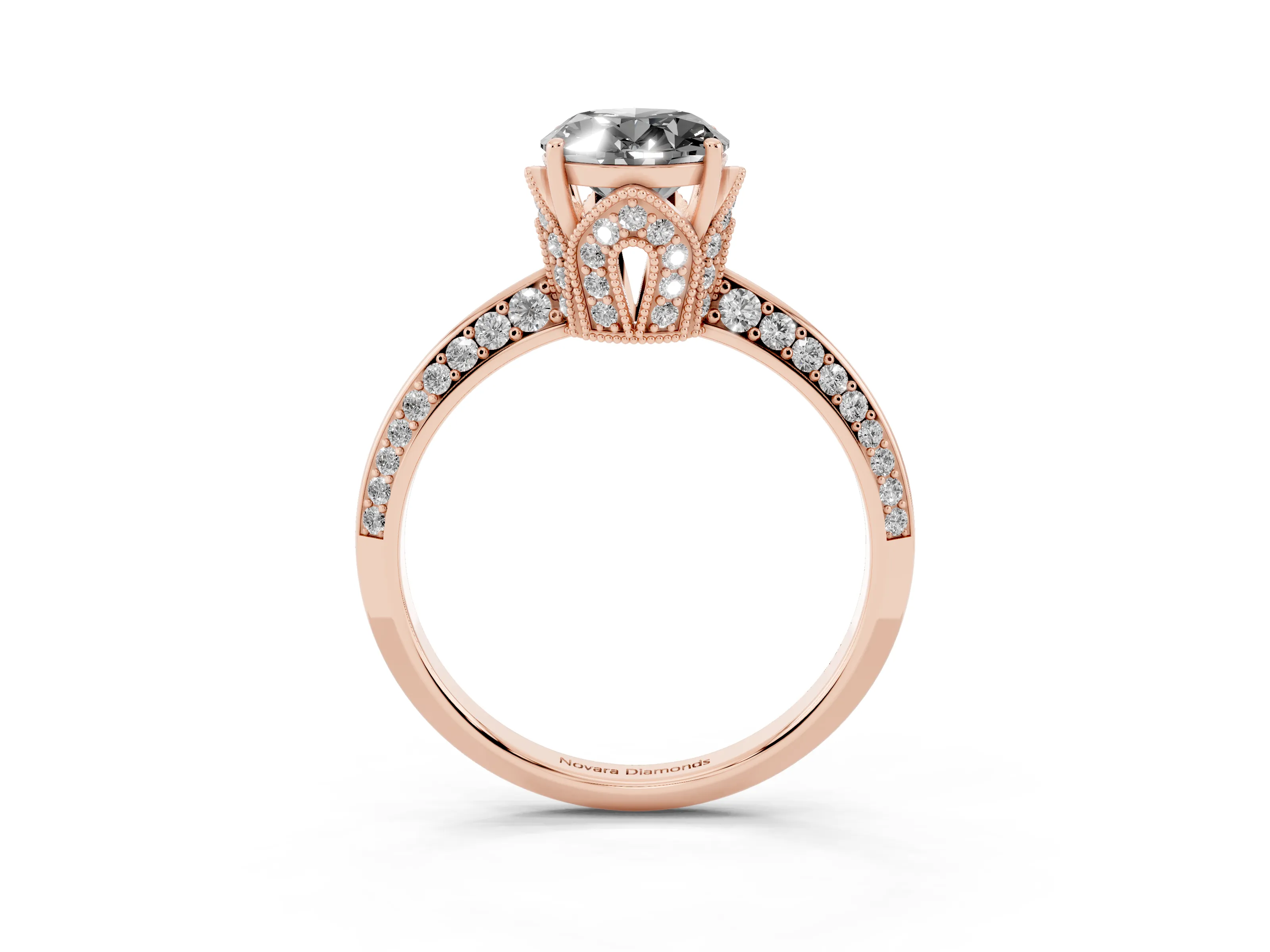 Fancy Black Oval Cut Diamond Solitaire Engagement Ring Set in Rose gold with Pavé Split Shank and Prong Setting