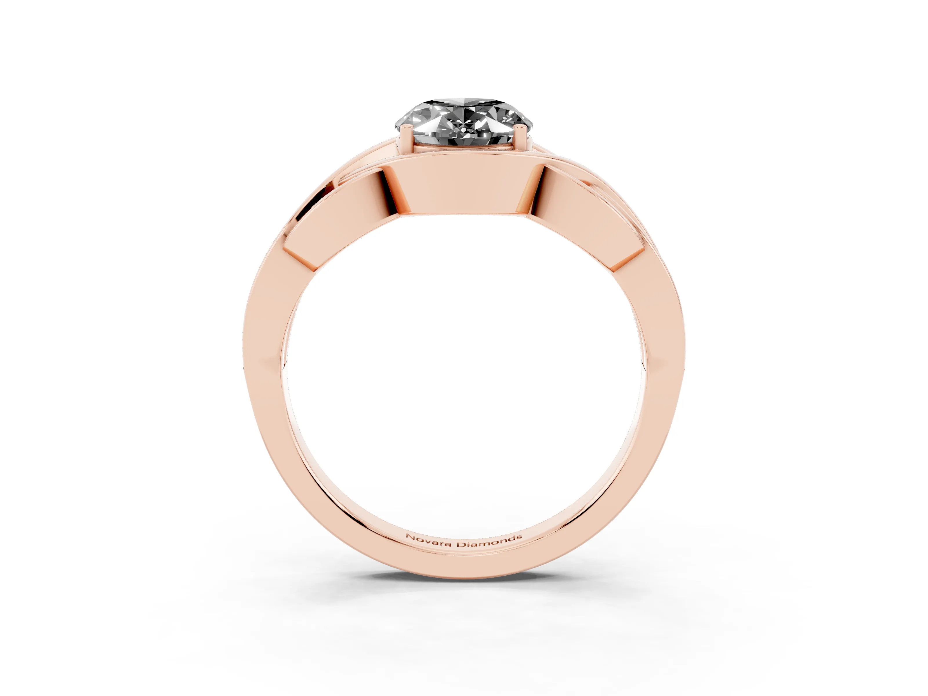 Fancy Black Oval Cut Diamond Solitaire Ring Set in Rose gold with Intertwined Band