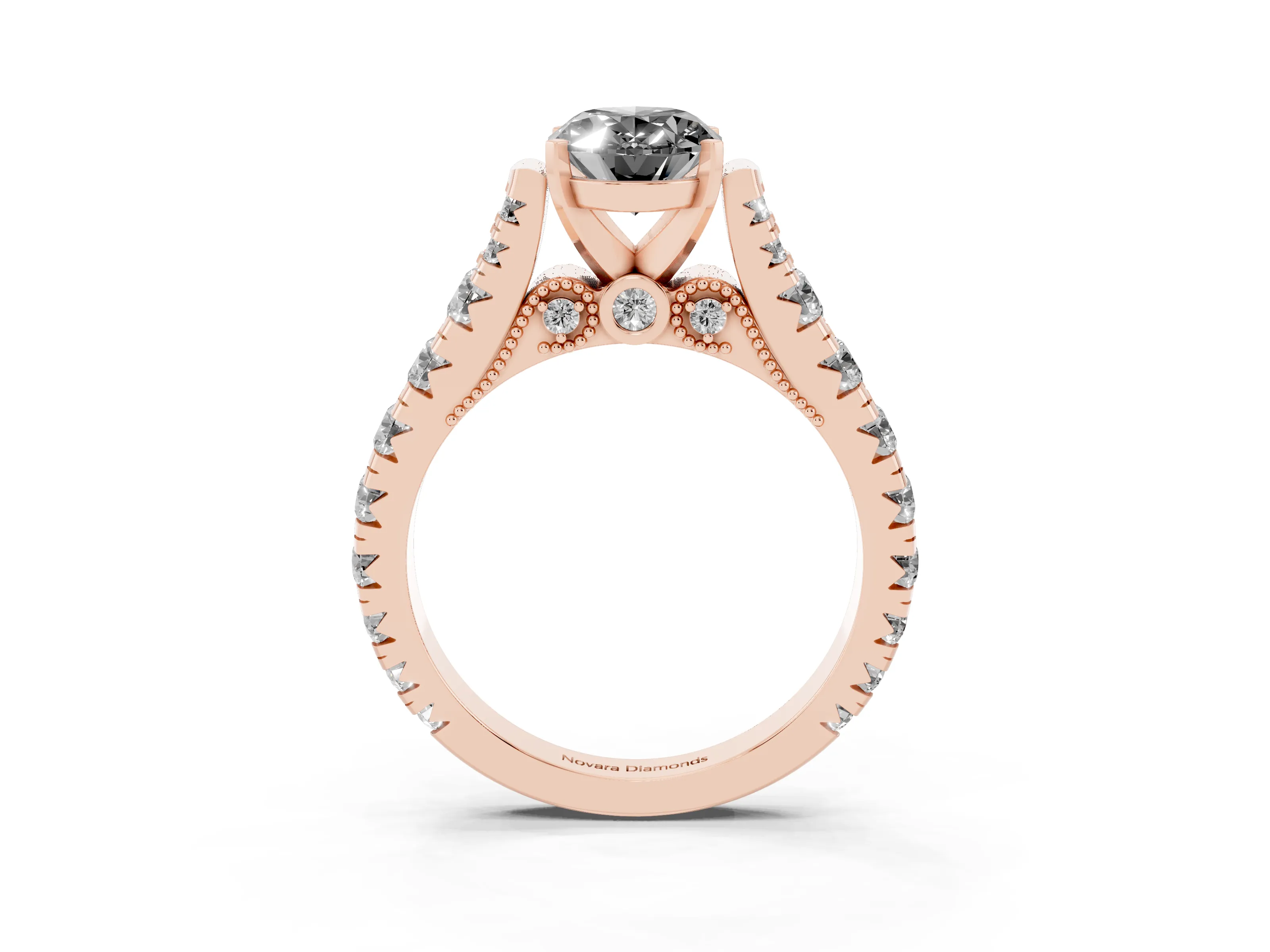 Fancy Black Oval Cut Diamond Classic Solitaire Ring Set in Rose gold with Pavé Band and Prong Setting