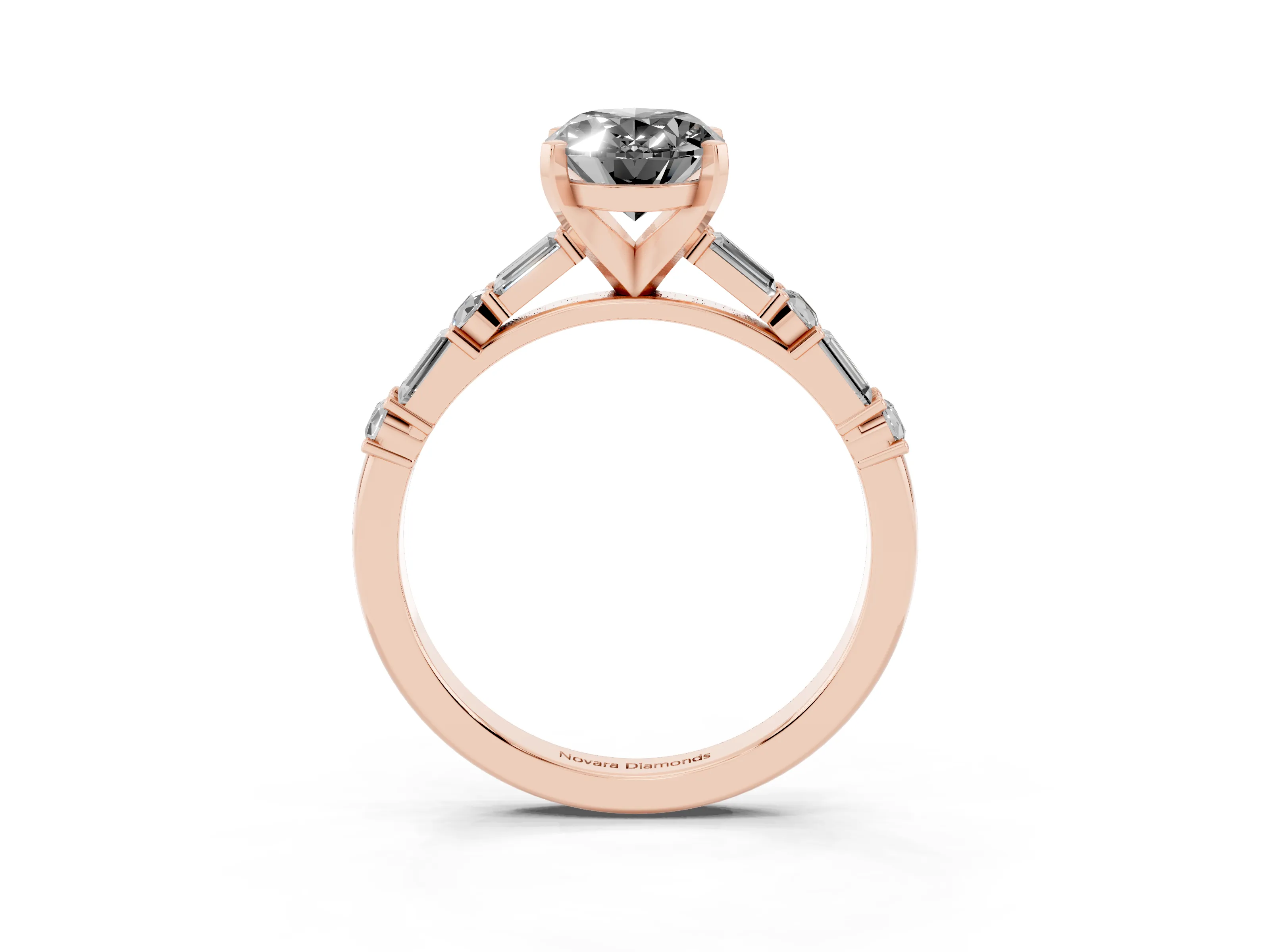 Fancy Black Oval Cut Diamond Solitaire Set in Rose gold with Side Baguettes and Channel Set Band