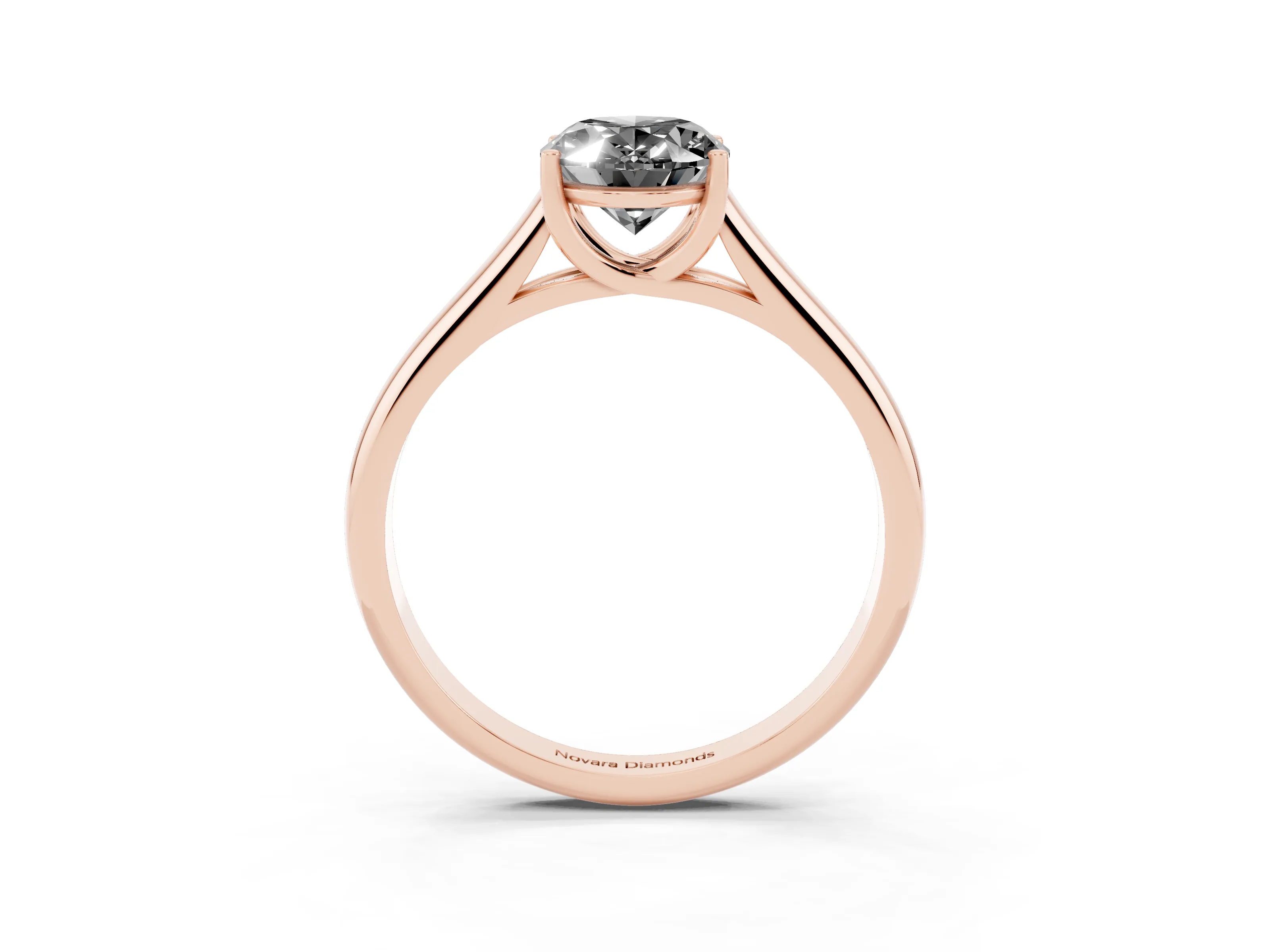 Fancy Black Oval Cut Diamond Solitaire Engagement Ring Set in Rose gold with Subtly Tapered Band and Prong Setting