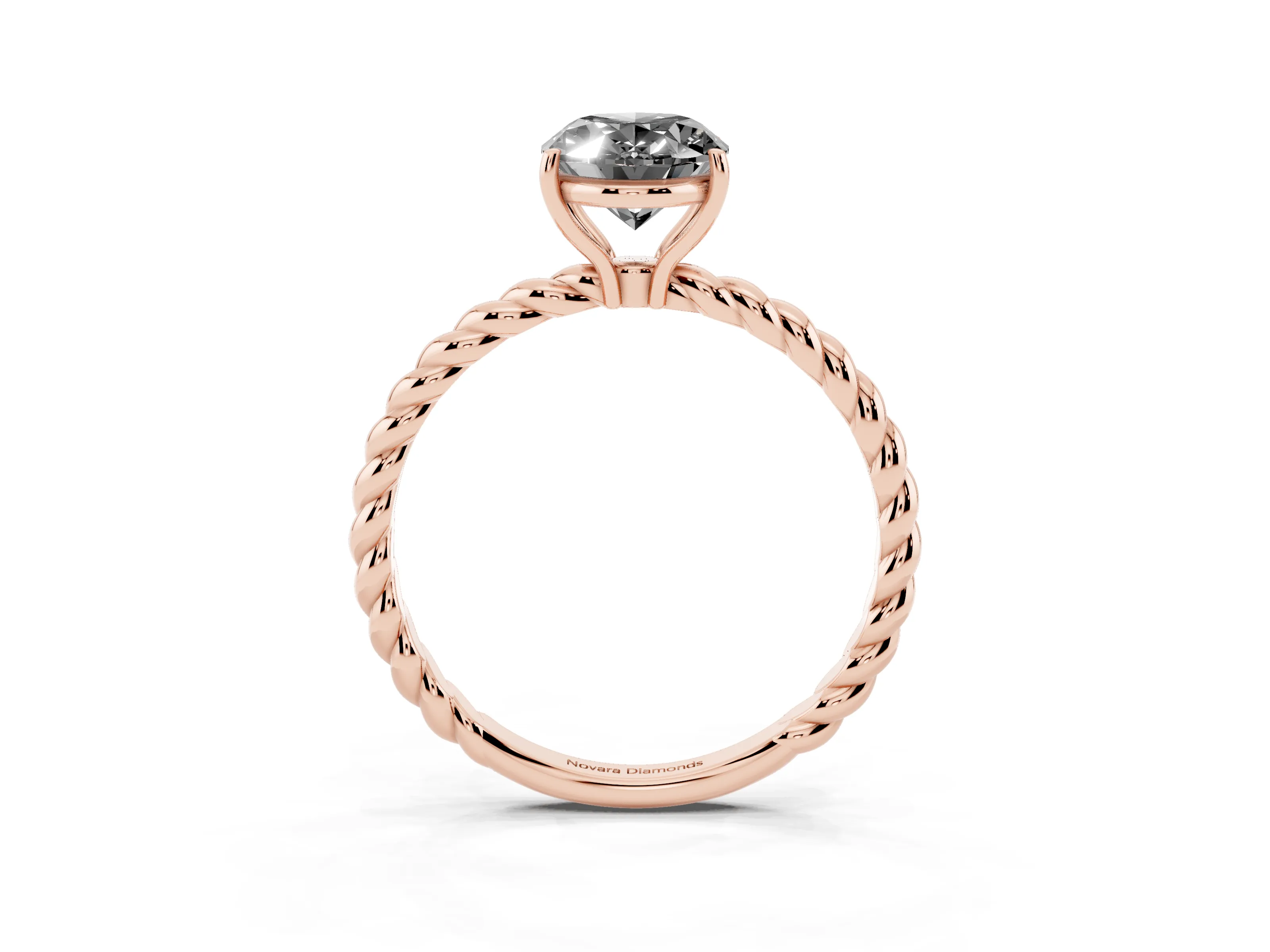 Fancy Black Oval Cut Diamond Solitaire Twisted Band Ring Set in Rose gold with Prong Solitaire Setting