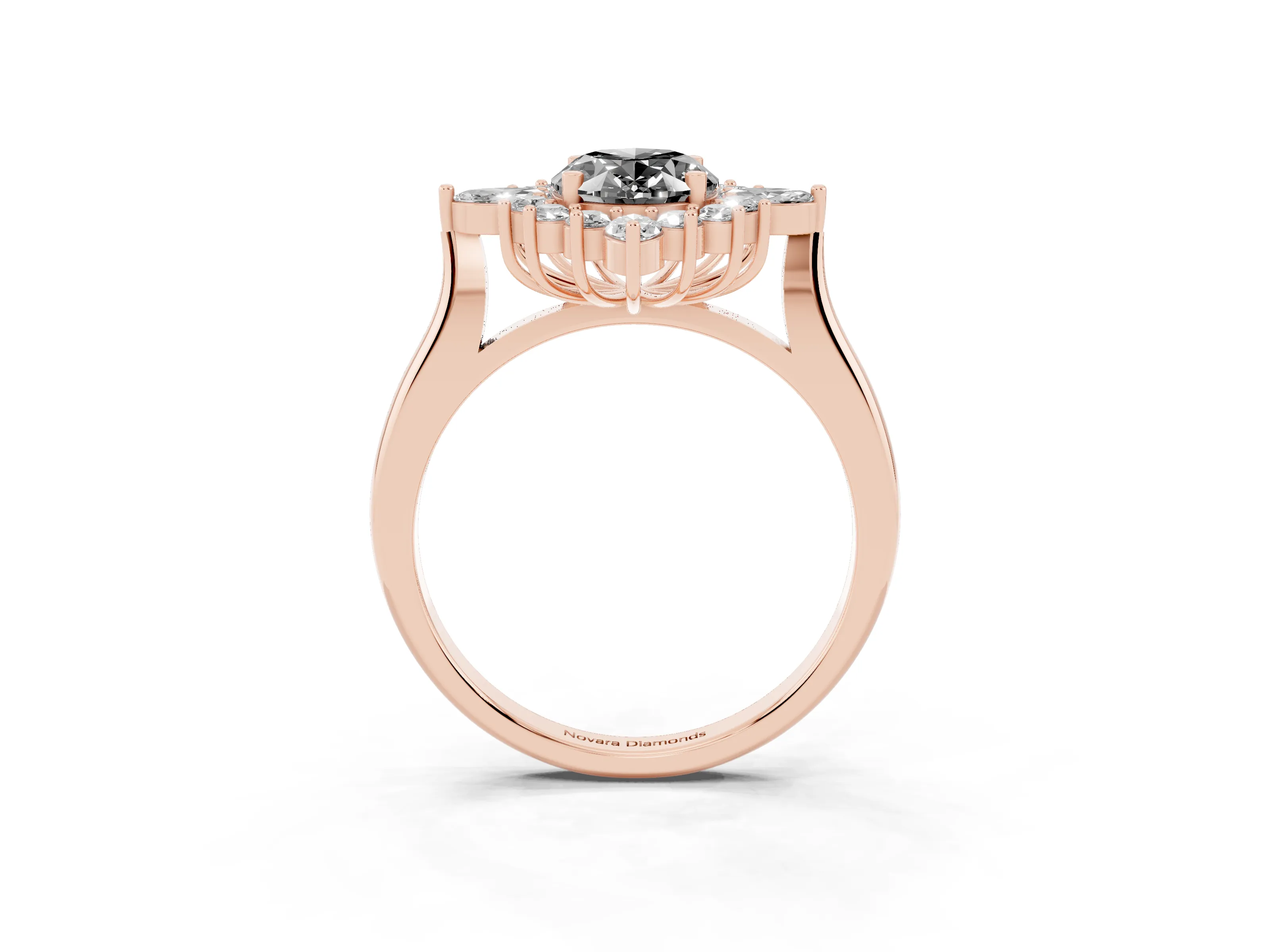 Fancy Black Oval Cut Diamond Cluster Halo Ring Set in Rose gold with Marquise and Round Accents