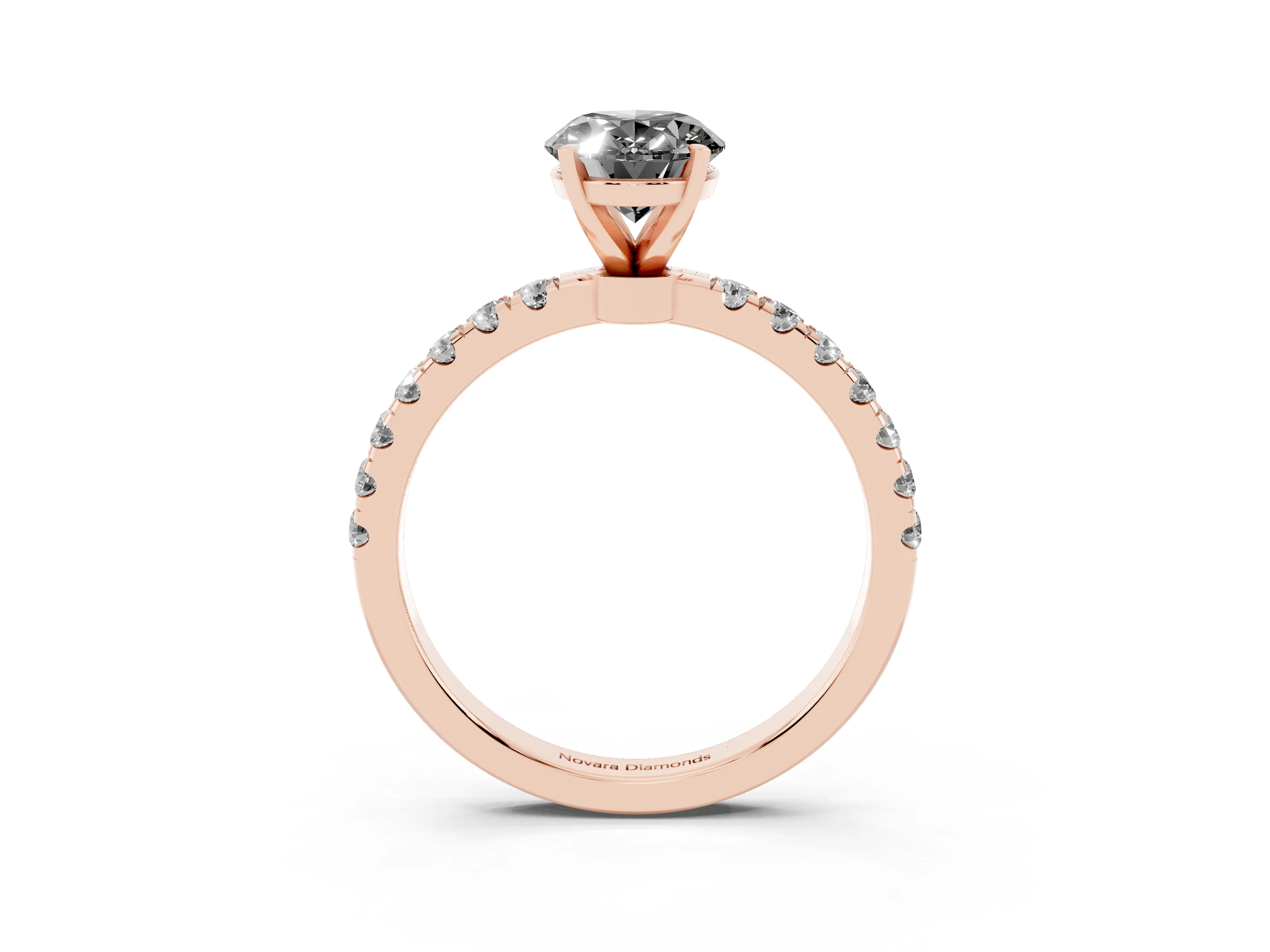 Fancy Black Oval Cut Diamond Solitaire Ring Set in Rose gold with Pavé Accents and Prong Setting