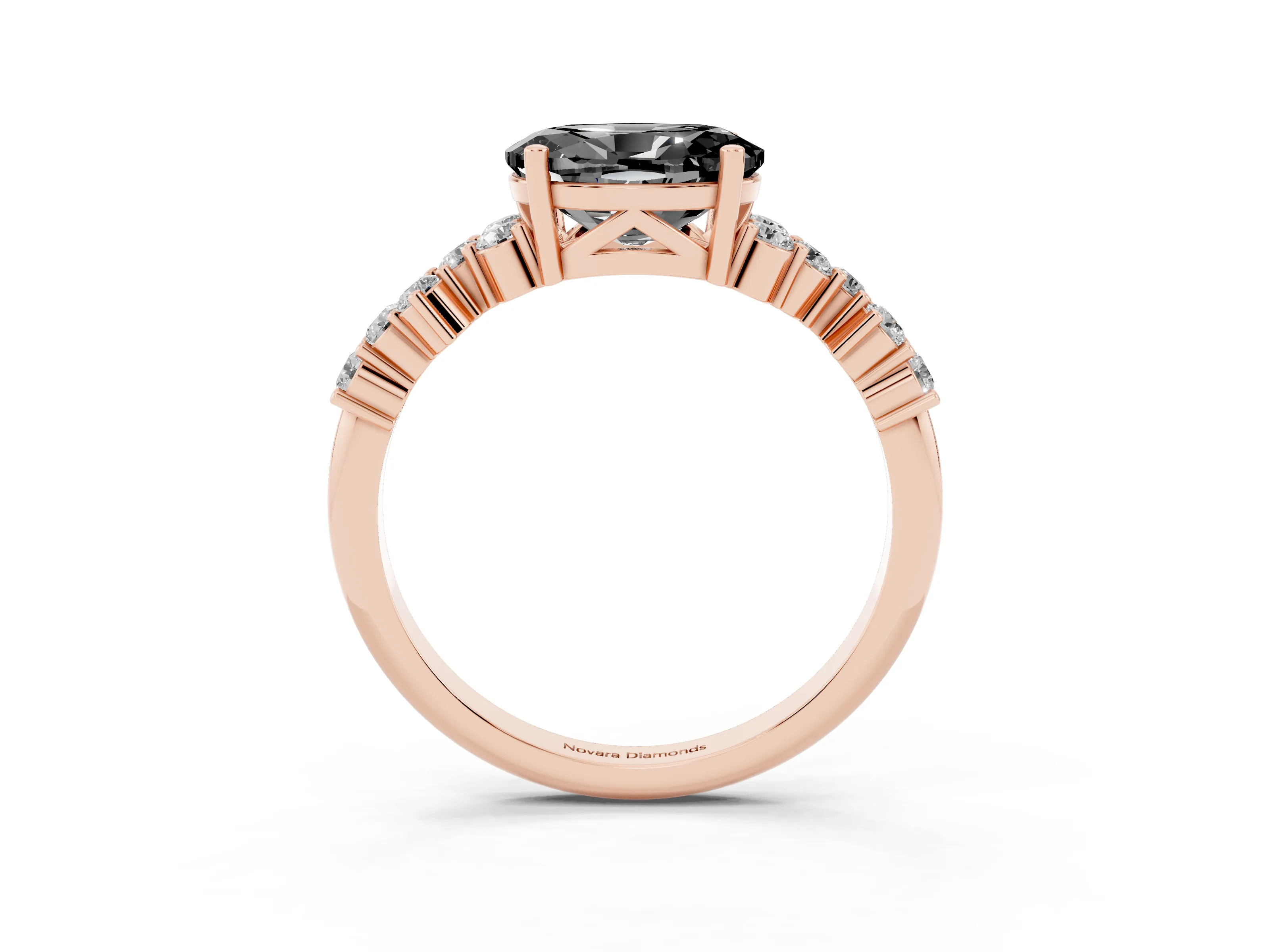 Fancy Black Oval Cut Diamond Ring Set in Rose gold with Scattered Round Accents