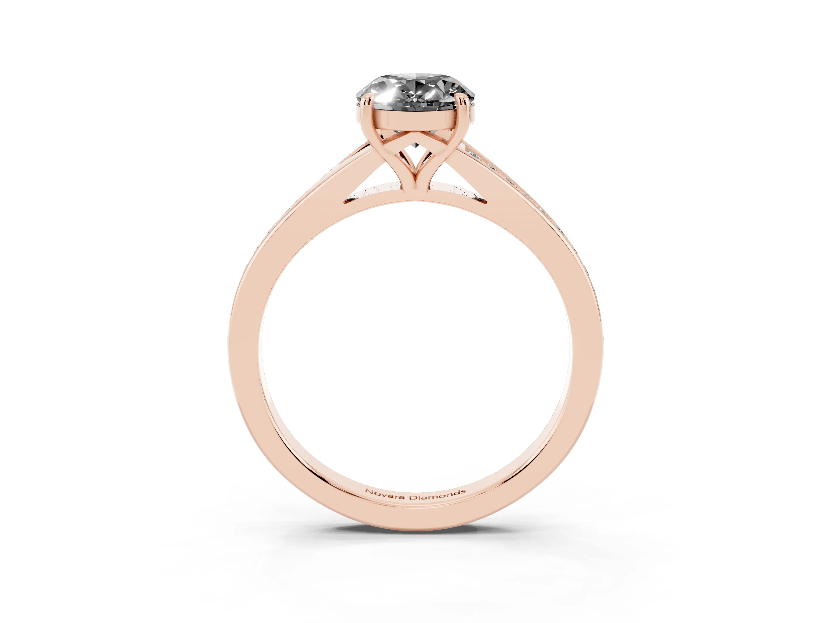 Fancy Black Oval Cut Diamond Solitaire Ring Set in Rose gold with Pavé Accent Band and Classic Prong Setting
