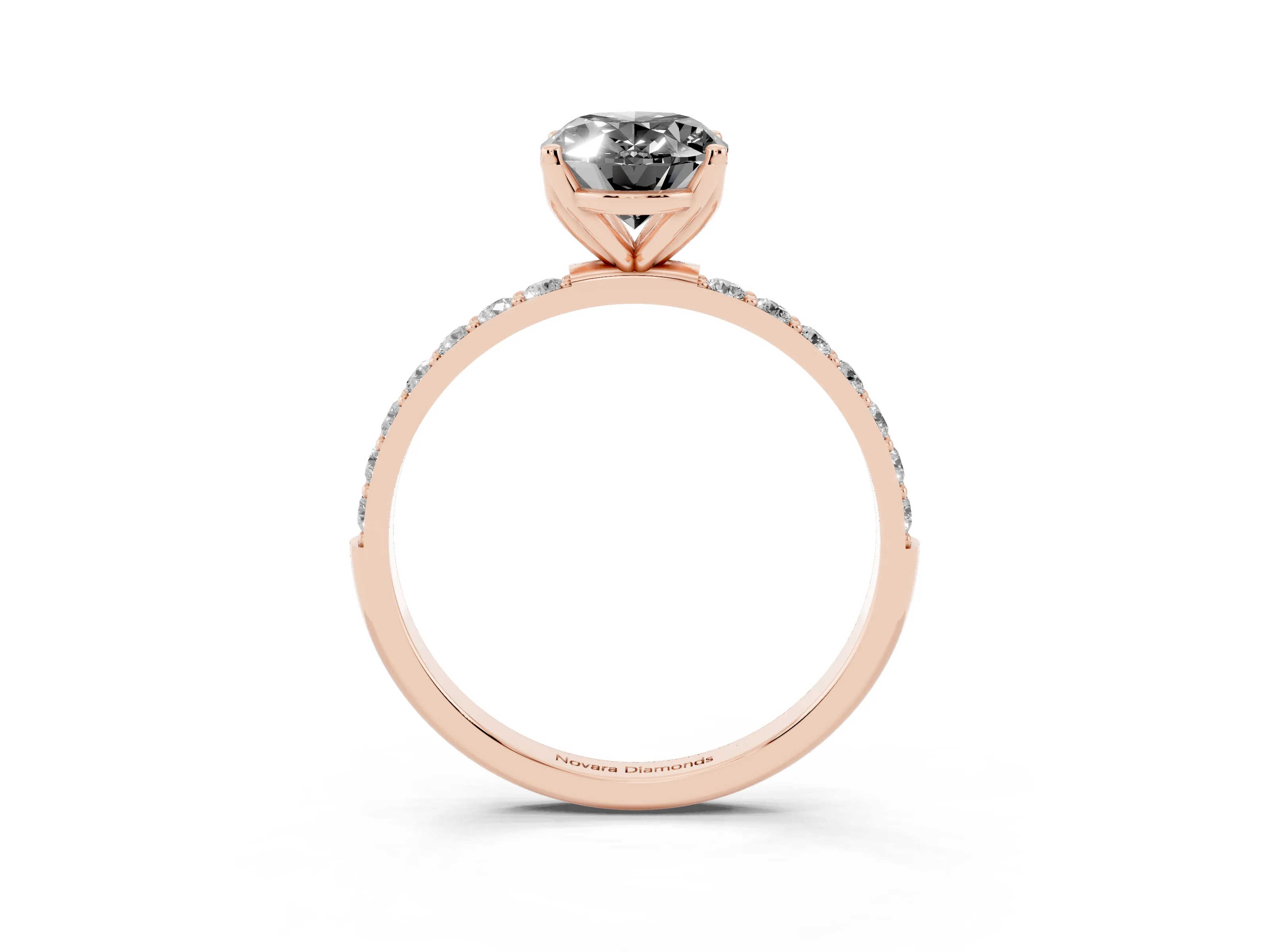 Fancy Black Oval Cut Diamond Solitaire Engagement Ring Set in Rose gold with Round Pavé Band and Prong Setting