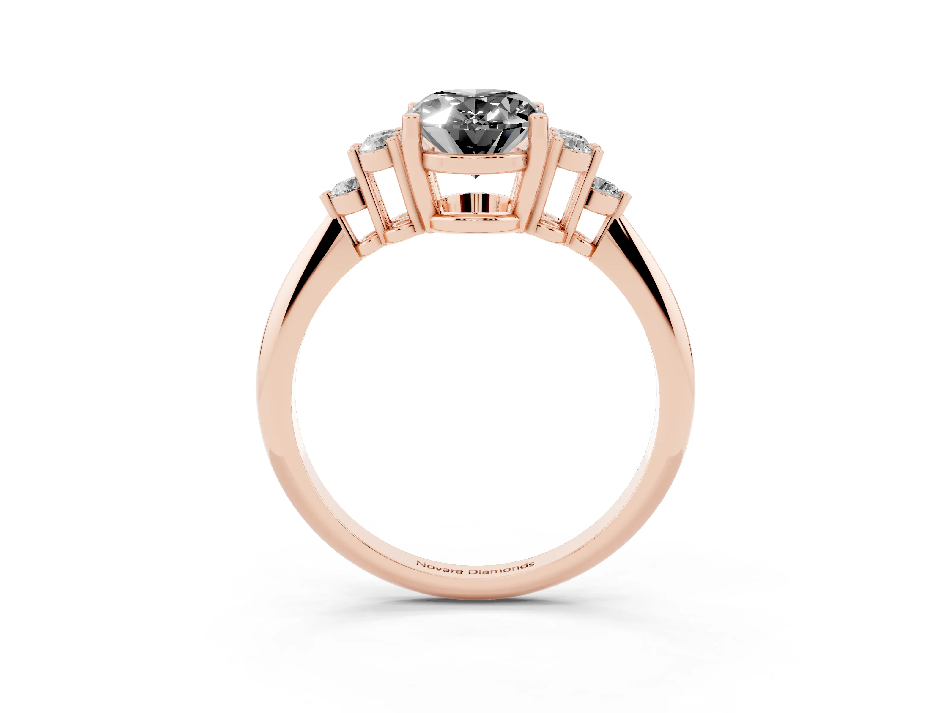 Fancy Black Oval Cut Diamond Cluster Ring Set in Rose gold with Plain Band and Prong Setting
