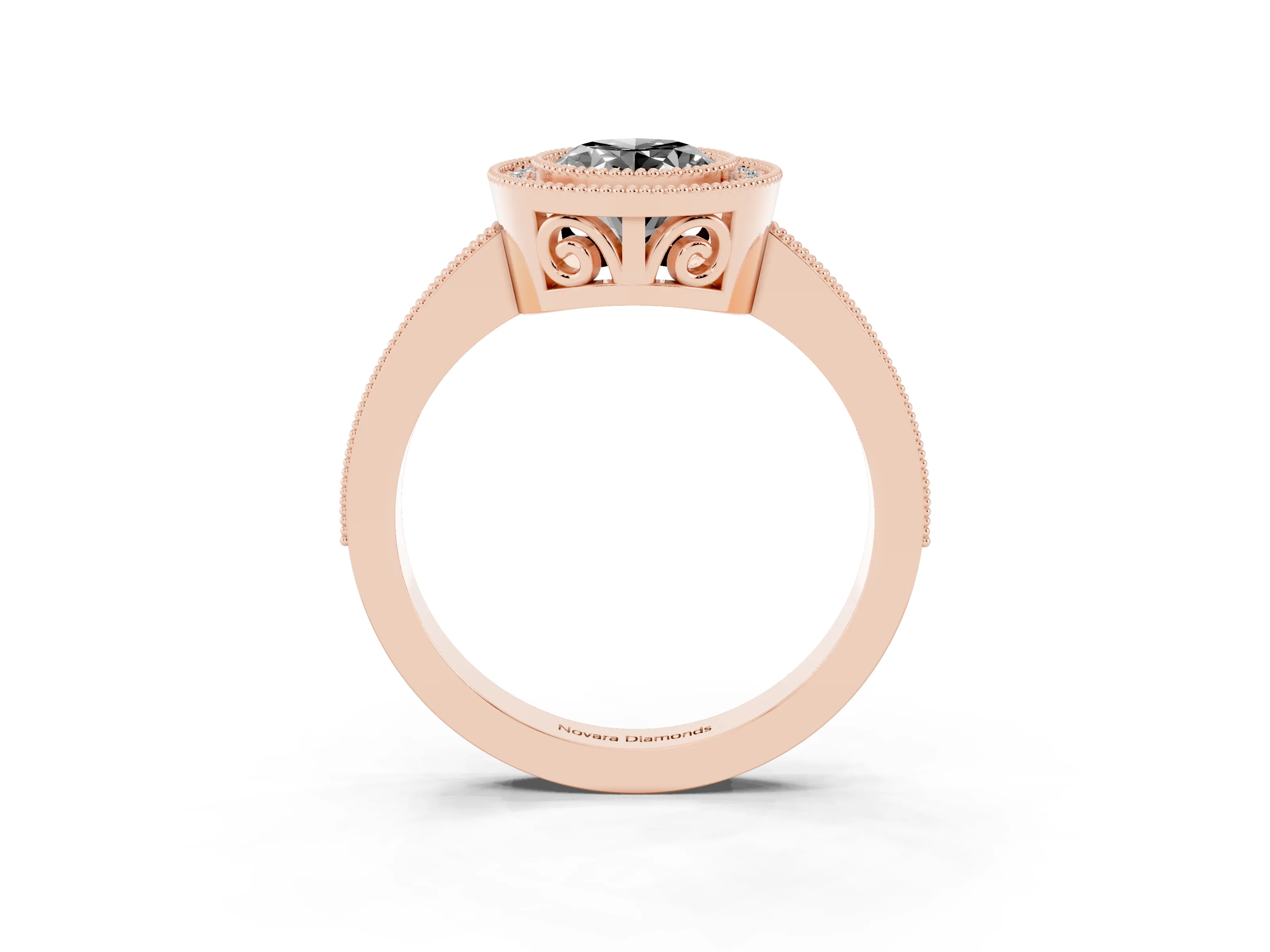 Fancy Black Oval Cut Diamond Round Halo Ring Set in Rose gold with Pavé Band
