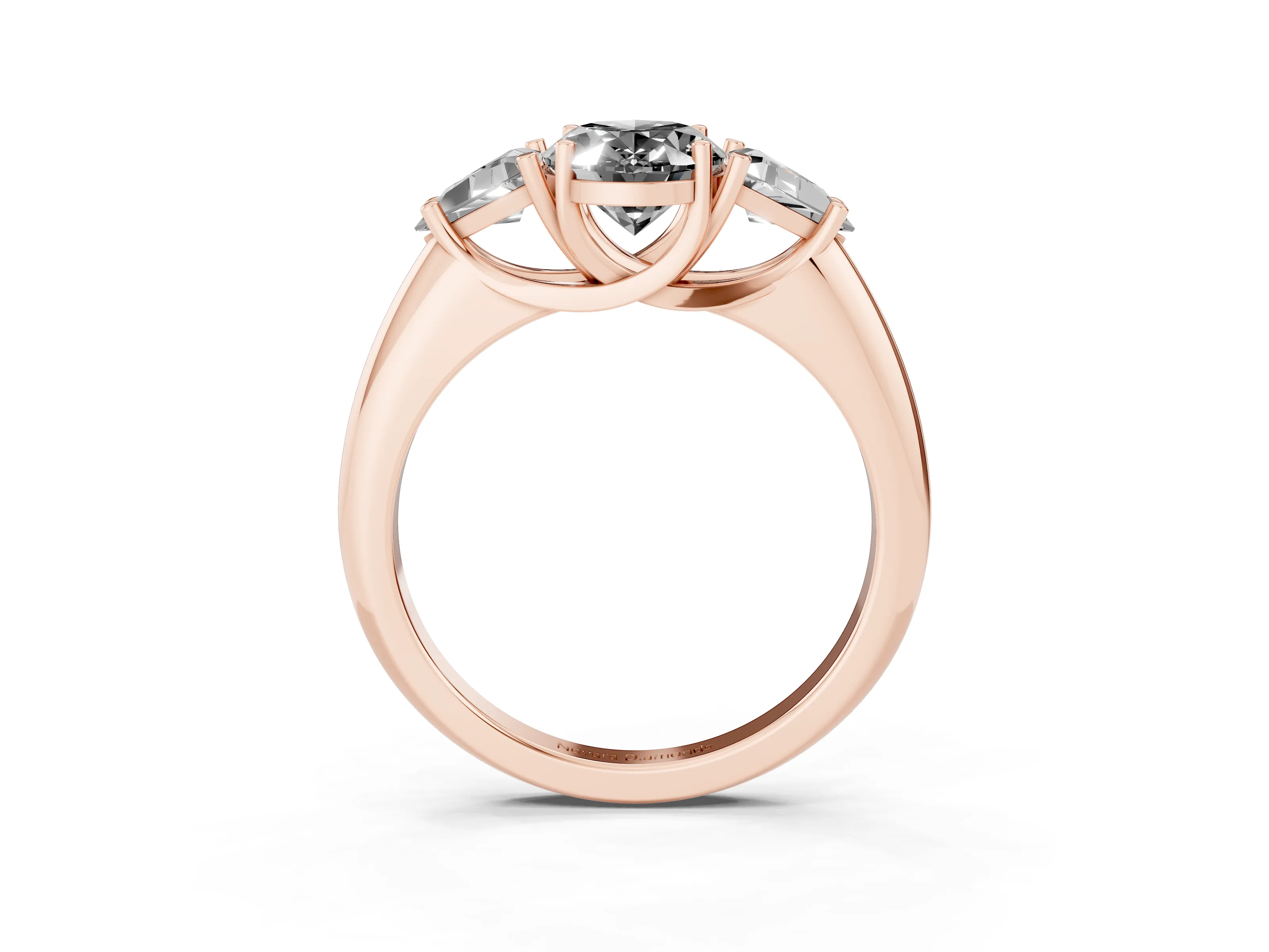 Fancy Black Oval Cut Diamond Three-Stone Engagement Ring Set in Rose gold with Trillion Side Stones
