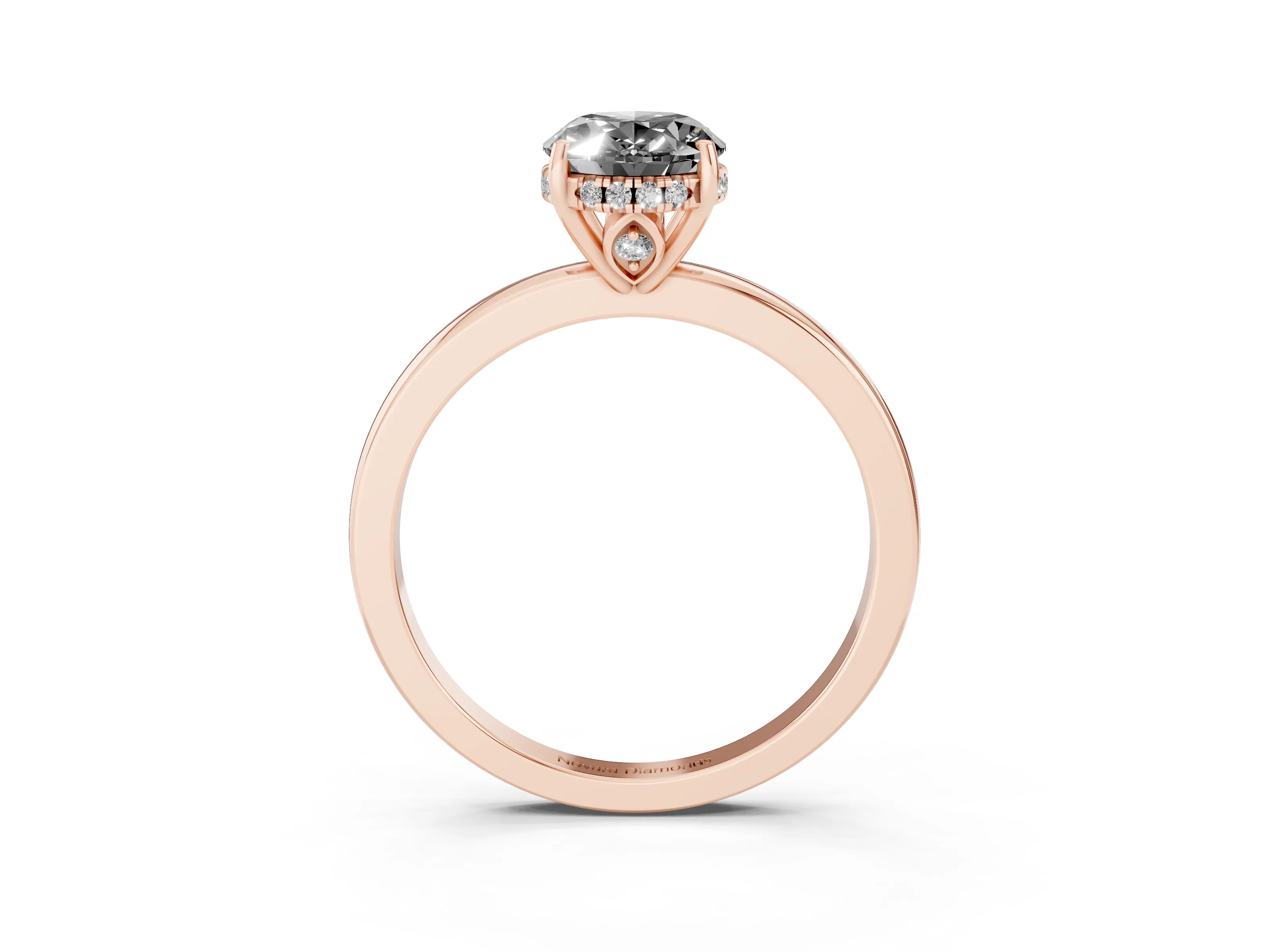 Fancy Black Oval Cut Diamond Solitaire Ring Set in Rose gold with Plain Band and Prong Setting
