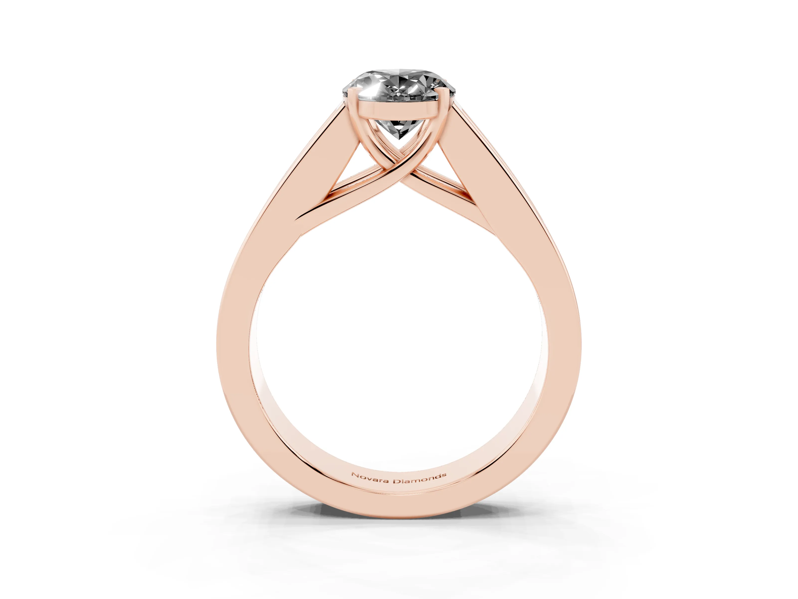 Fancy Black Oval Cut Diamond Solitaire Ring Set in Rose gold with Channel-Set Accent Stones and Prong Setting