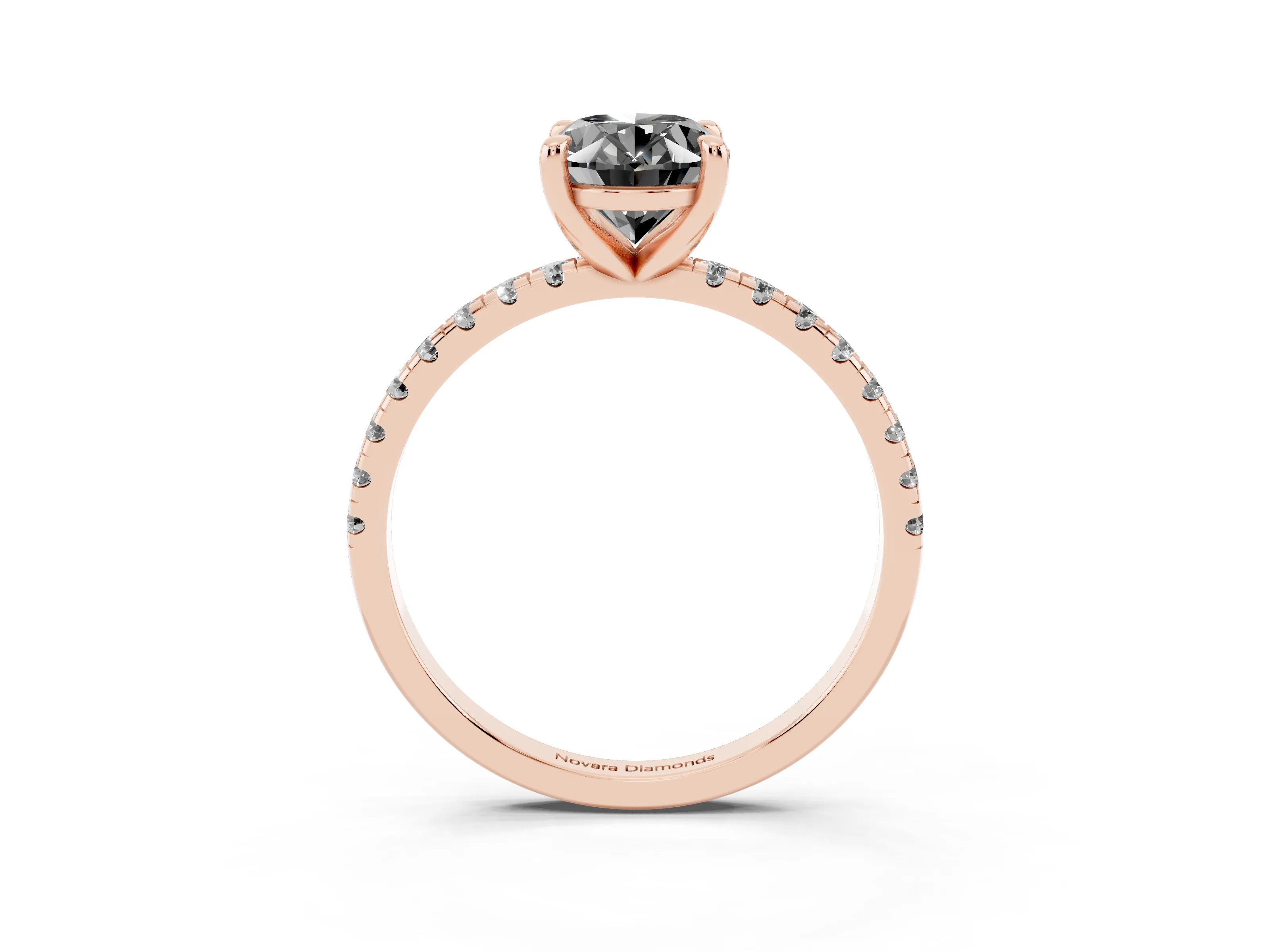 Fancy Black Oval Cut Diamond Brilliant Solitaire Ring Set in Rose gold with Pavé Band and Prong Setting
