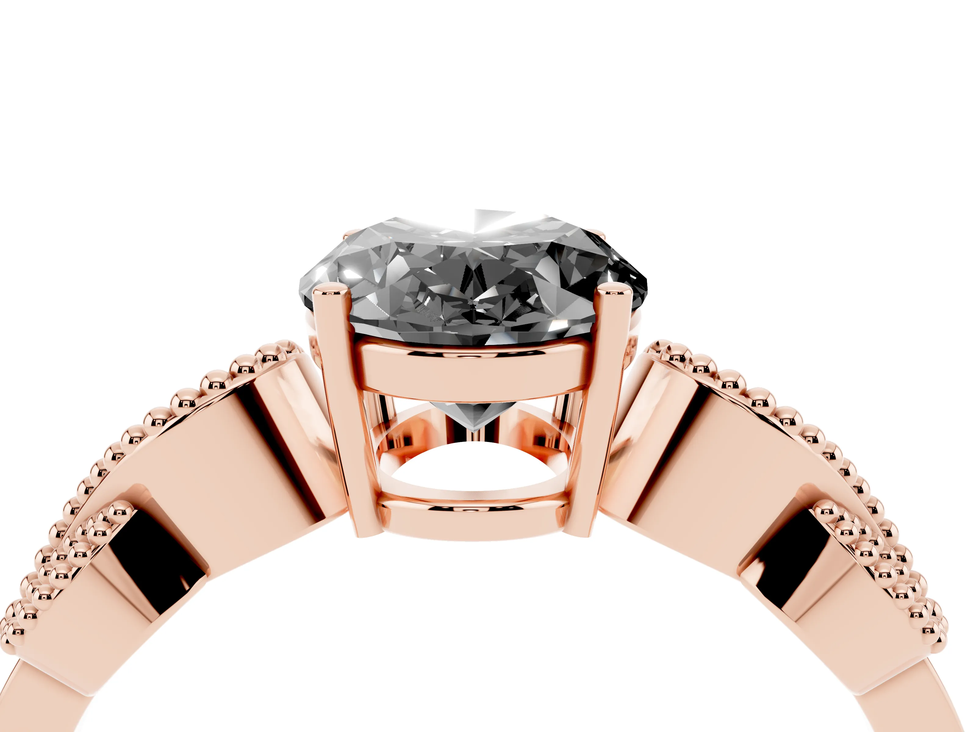 Fancy Black Oval Cut Diamond Milgrain Leaf Band Solitaire Ring Set in Rose gold with Accent Stones and Prong Setting
