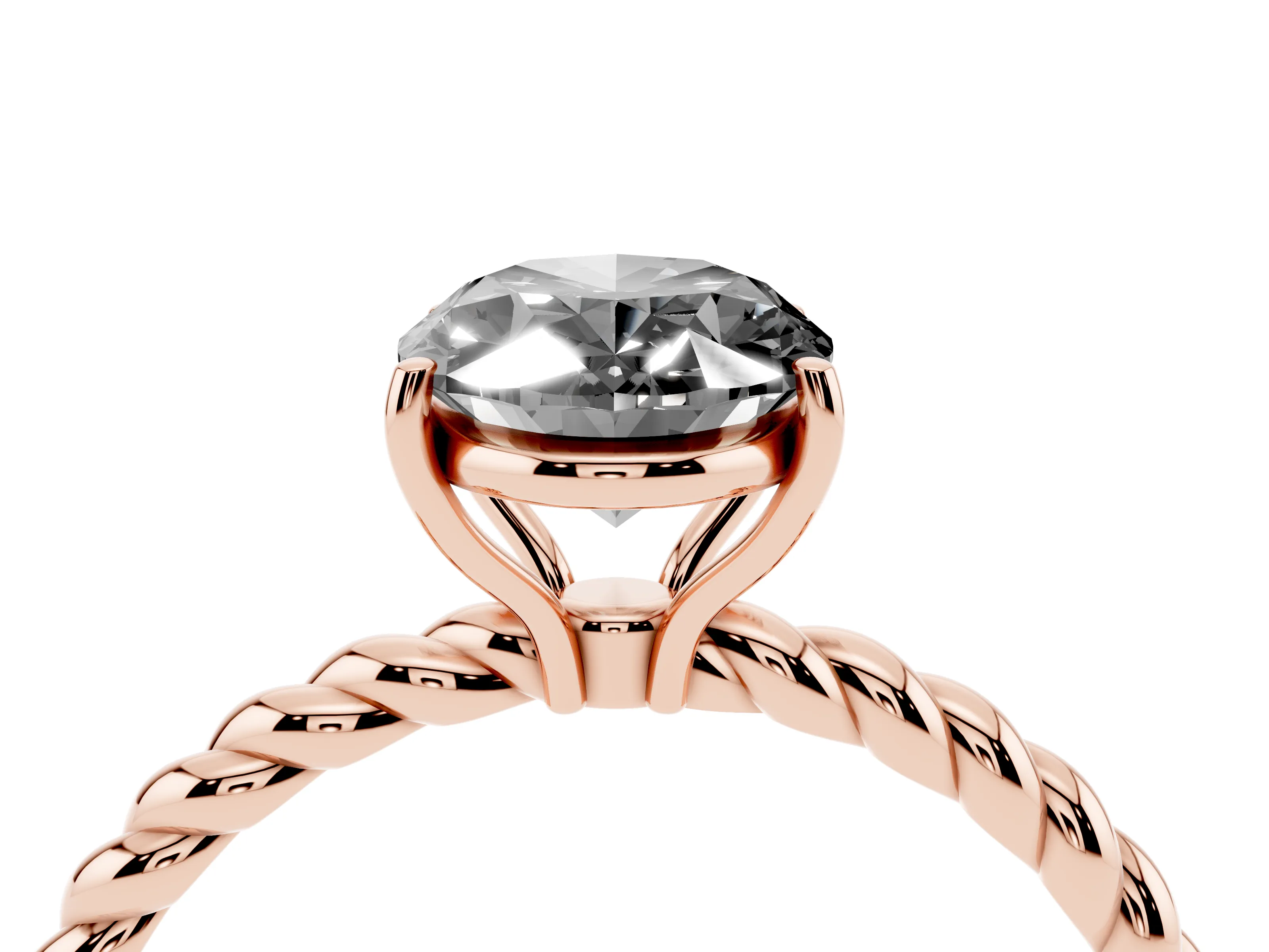 Fancy Black Oval Cut Diamond Solitaire Twisted Band Ring Set in Rose gold with Prong Solitaire Setting