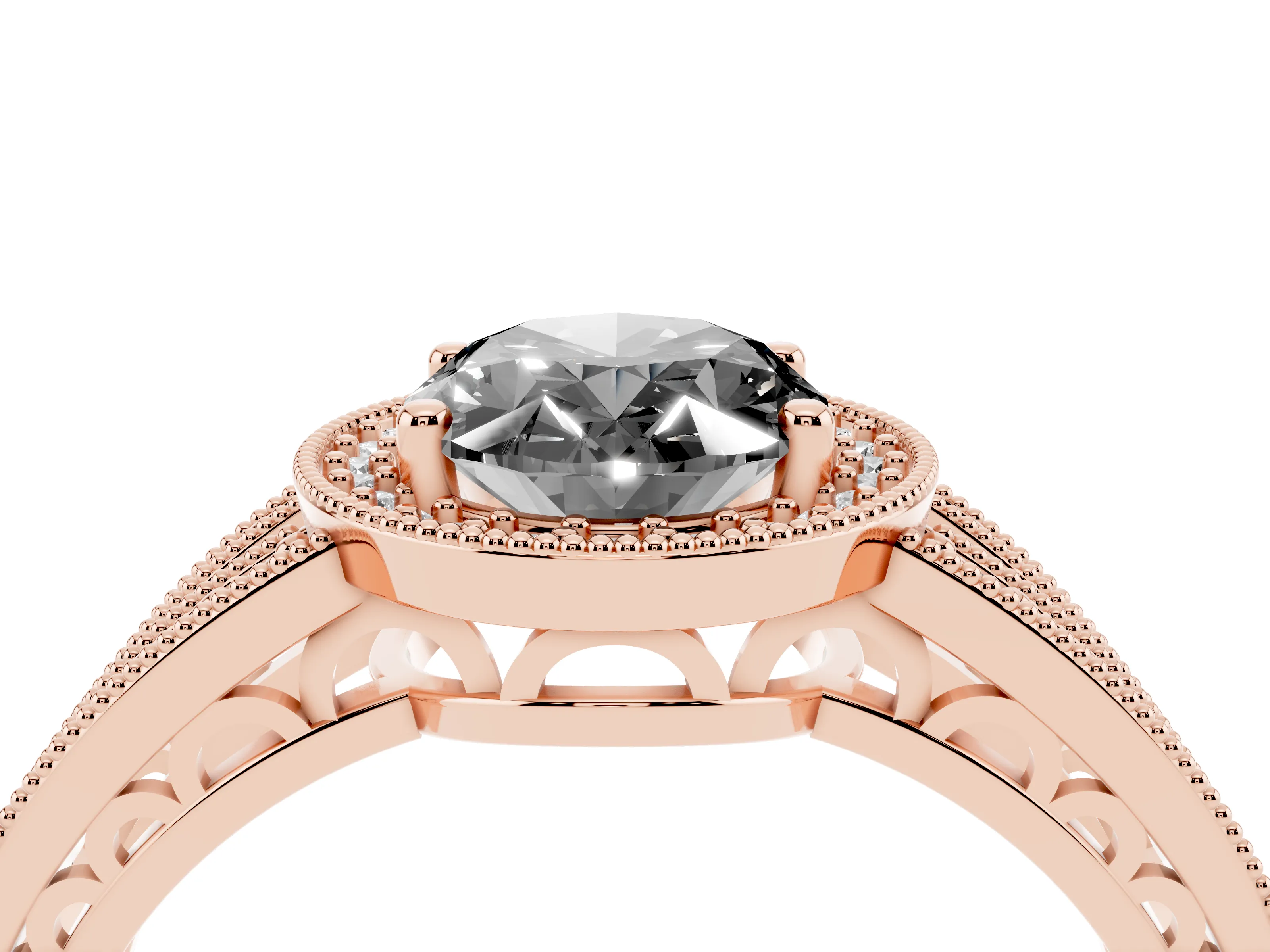 Fancy Black Oval Cut Diamond Halo Ring Set in Rose gold with Accent Split Shank and Prong Setting