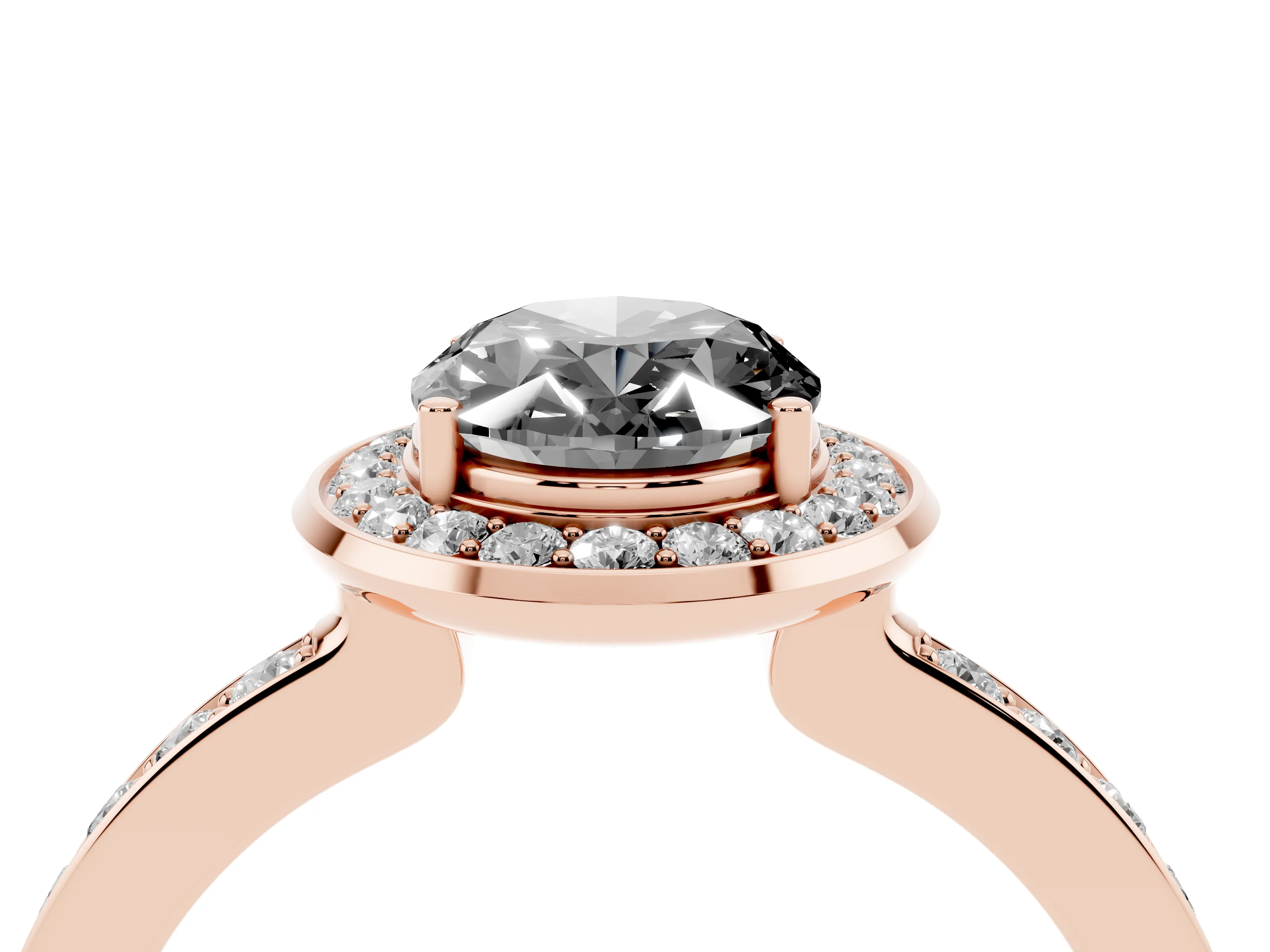 Fancy Black Oval Cut Diamond Halo Ring Set in Rose gold with Bezel Frame and Pavé Band