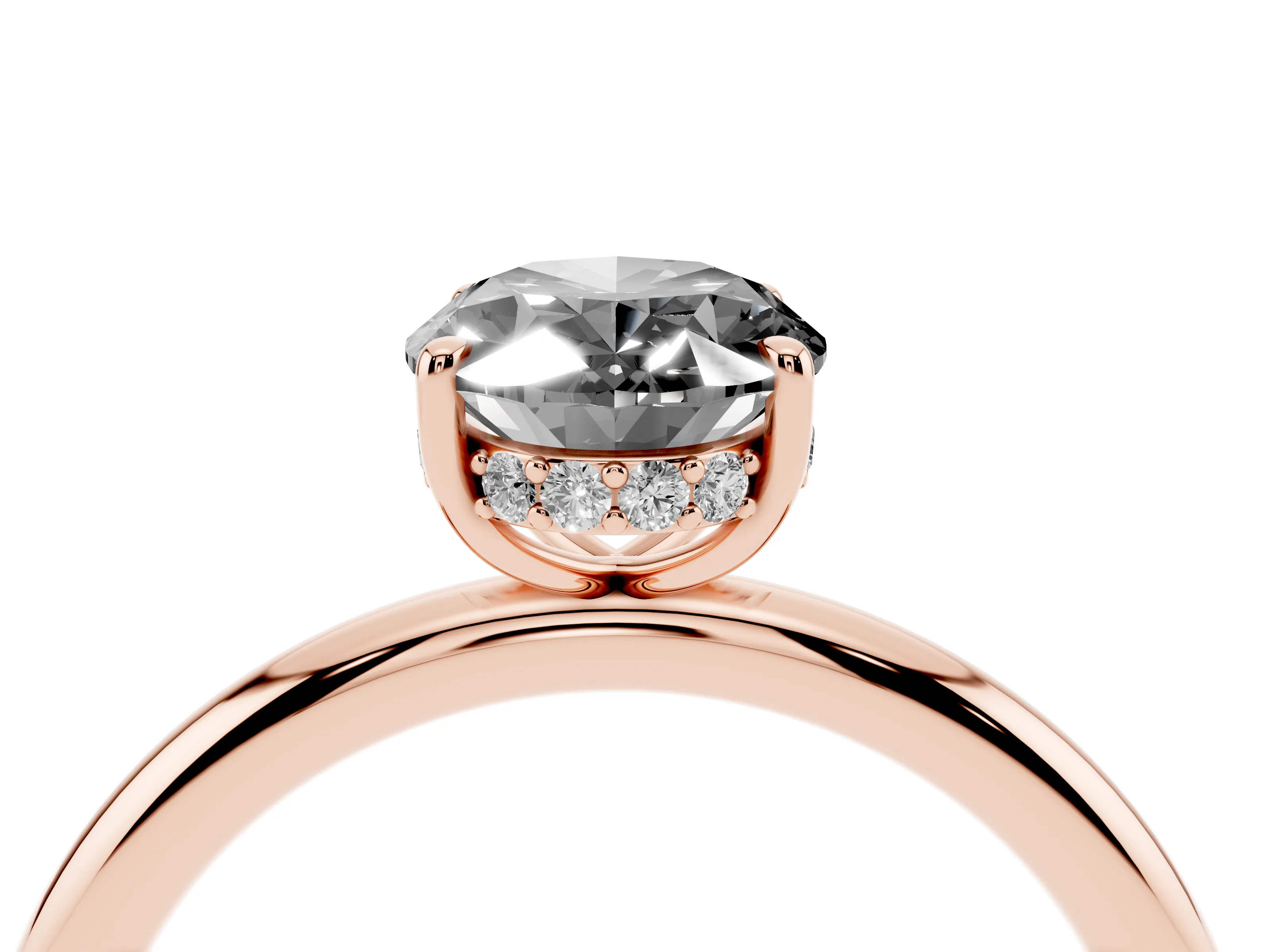 Fancy Black Oval Cut Diamond Solitaire Ring Set in Rose gold with Thin Band and Prong Setting