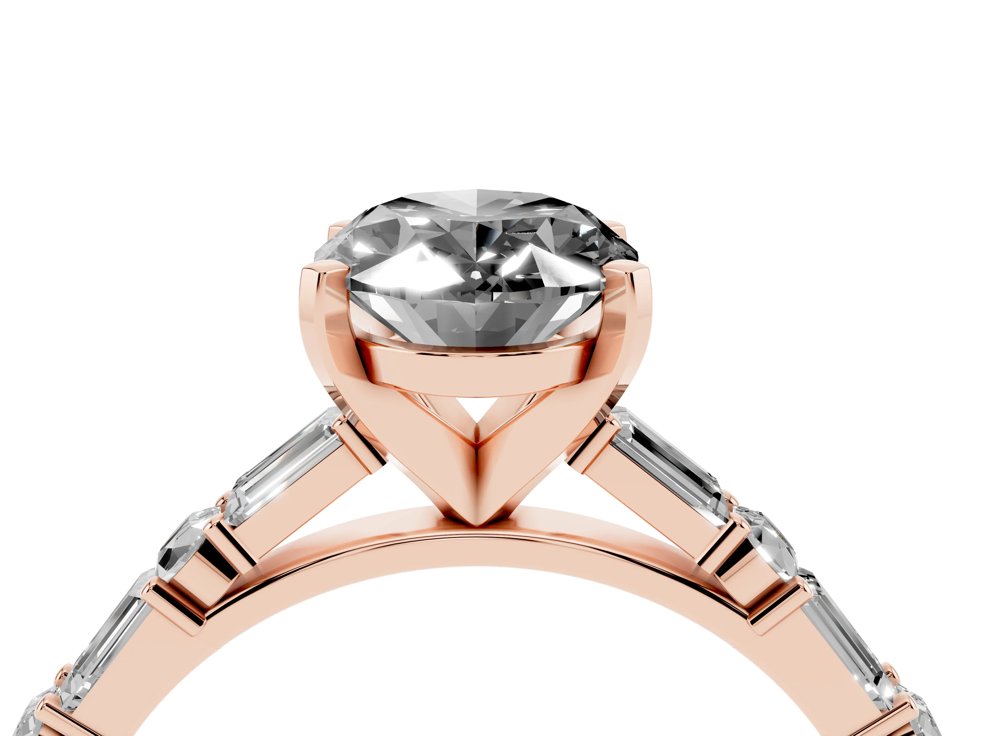 Fancy Black Oval Cut Diamond Solitaire Set in Rose gold with Side Baguettes and Channel Set Band