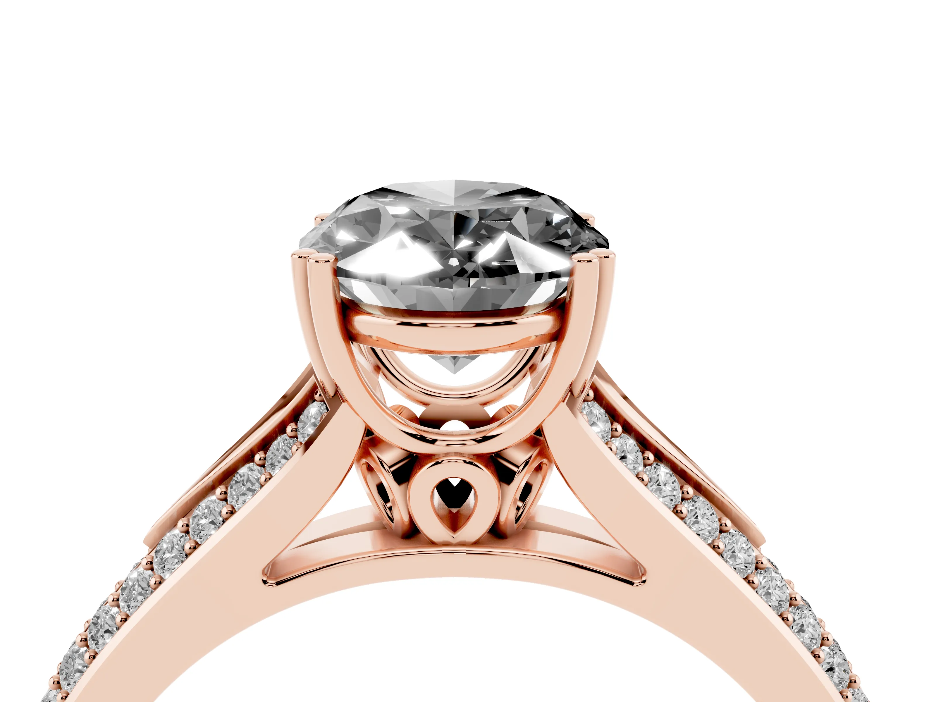 Fancy Black Oval Cut Diamond Split Shank Pavé Engagement Ring Set in Rose gold with Prong-Set Center Stone