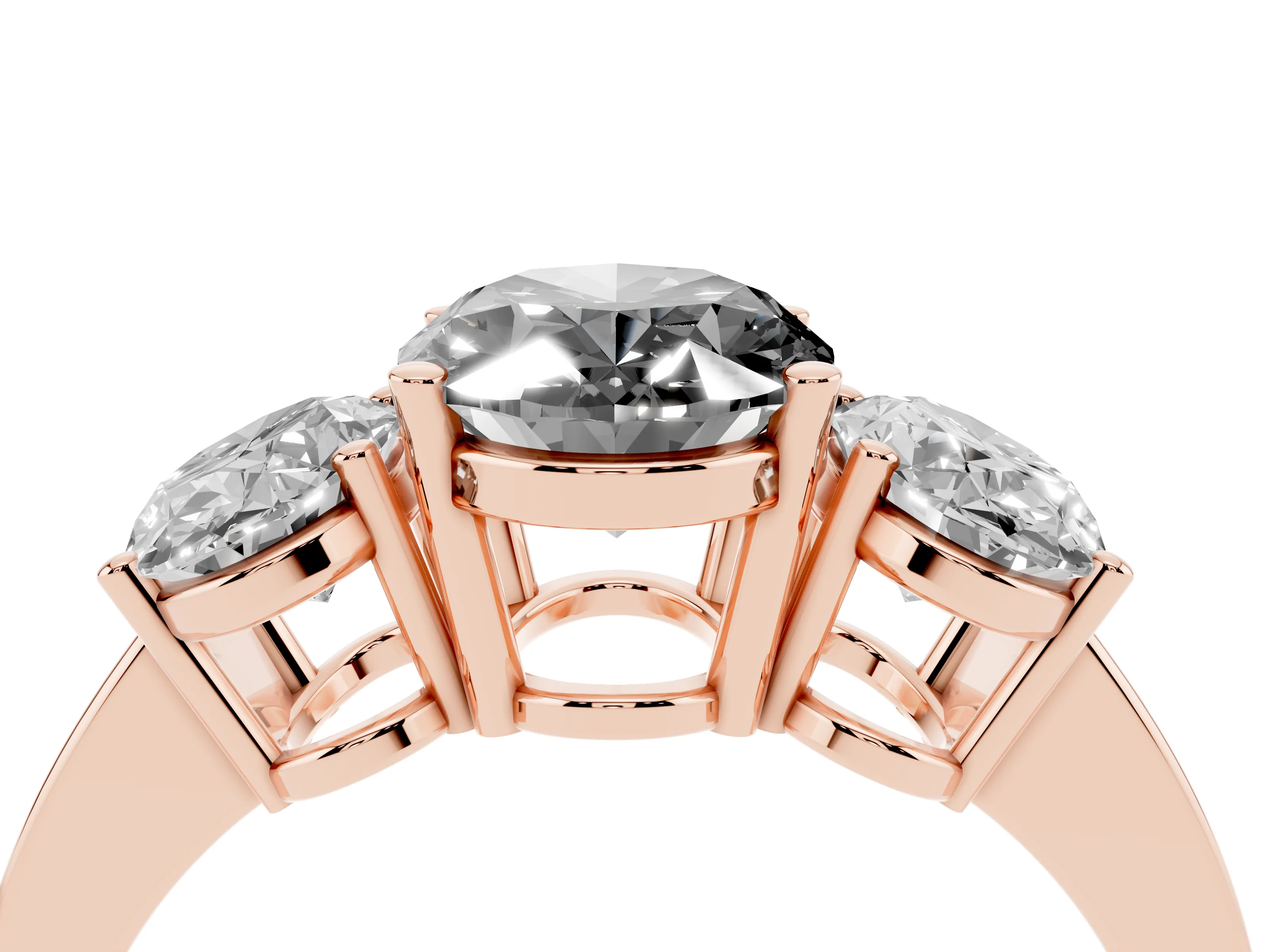 Fancy Black Oval Cut Diamond Three-Stone Engagement Ring Set in Rose gold with Flat Band
