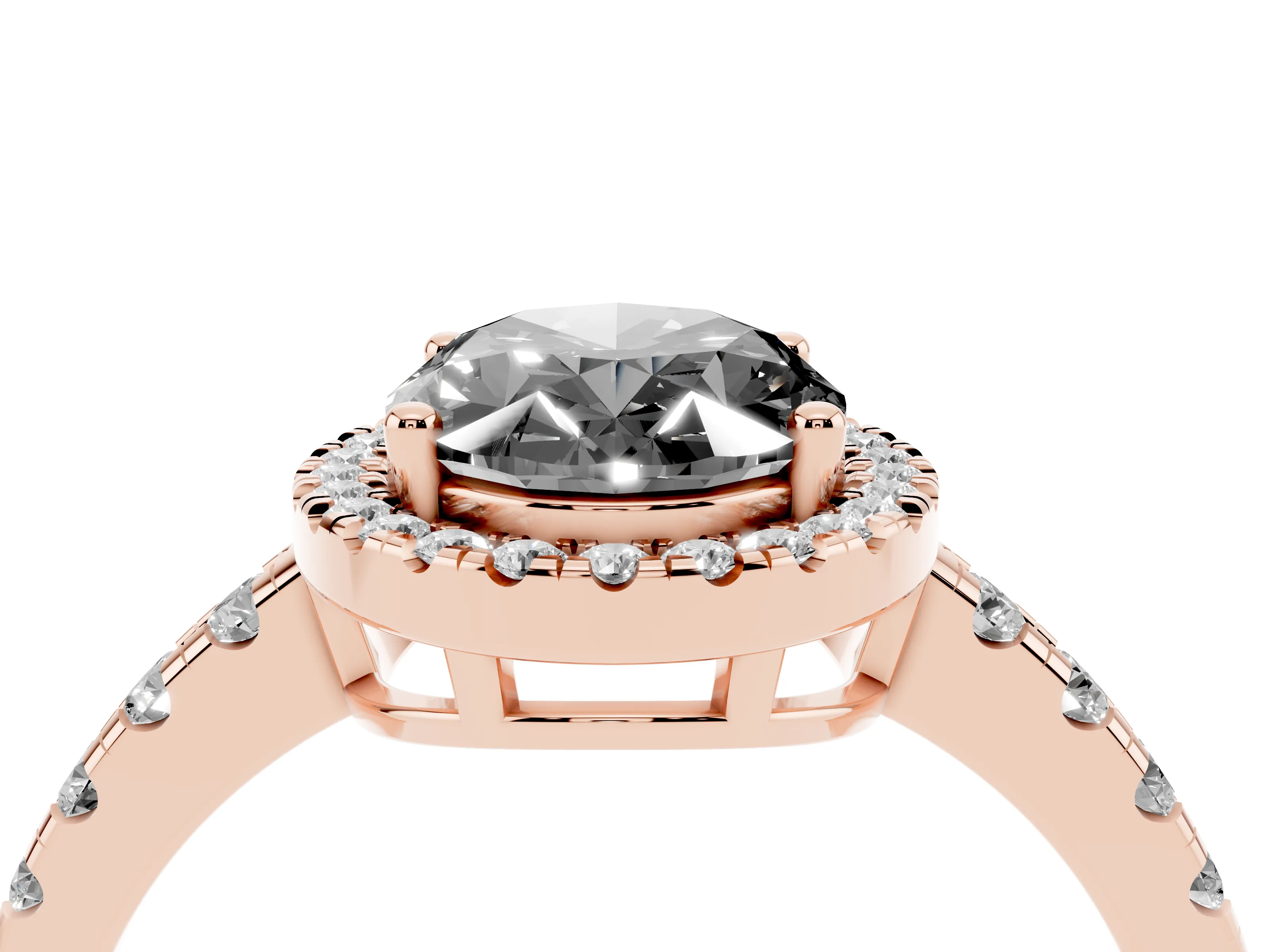 Fancy Black Oval Cut Diamond Halo Ring Set in Rose gold with Delicate Pavé Band and Prong Setting
