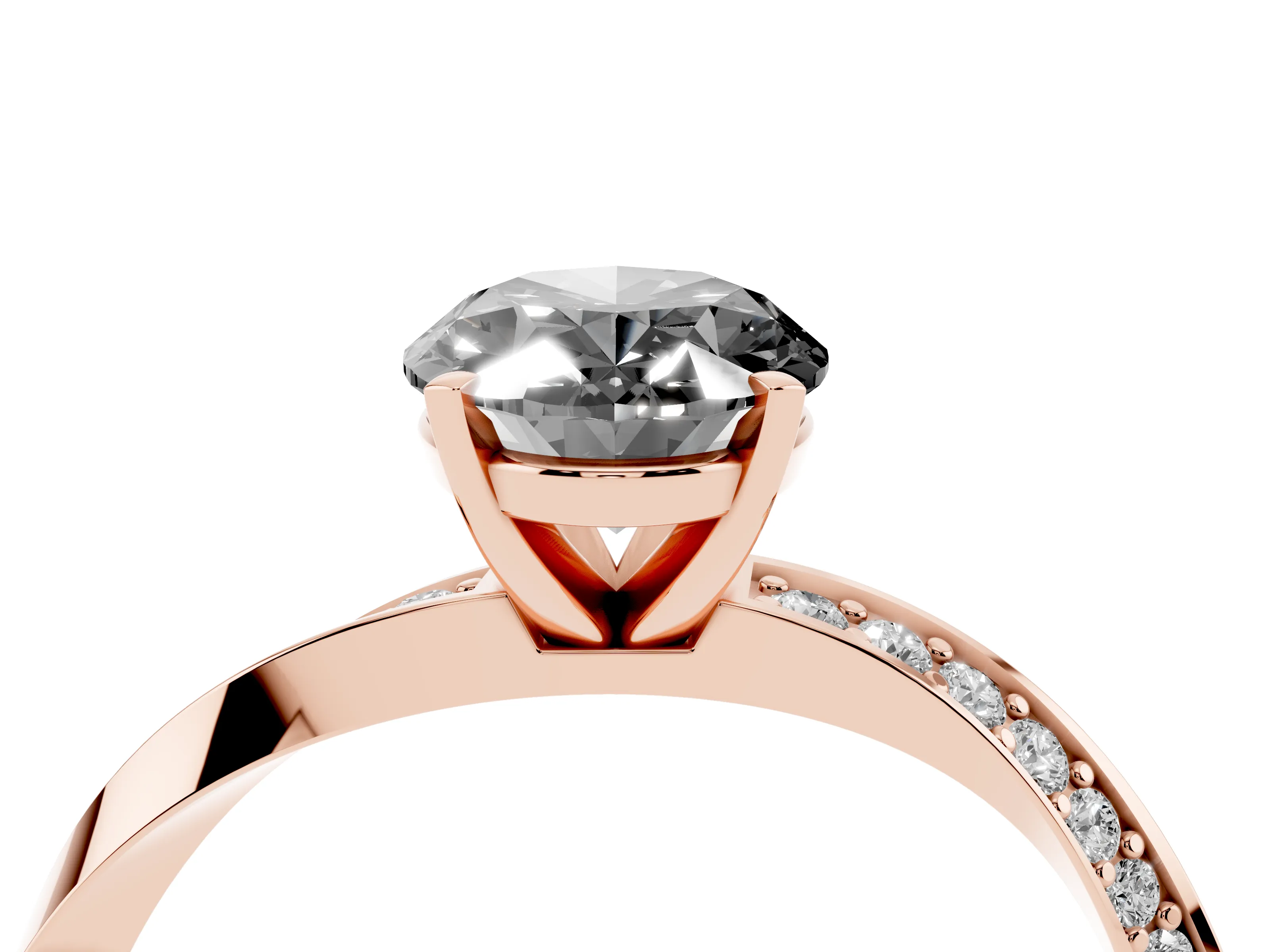 Fancy Black Oval Cut Diamond Engagement Ring Set in Rose gold with Side Stone Accents and Prong Setting