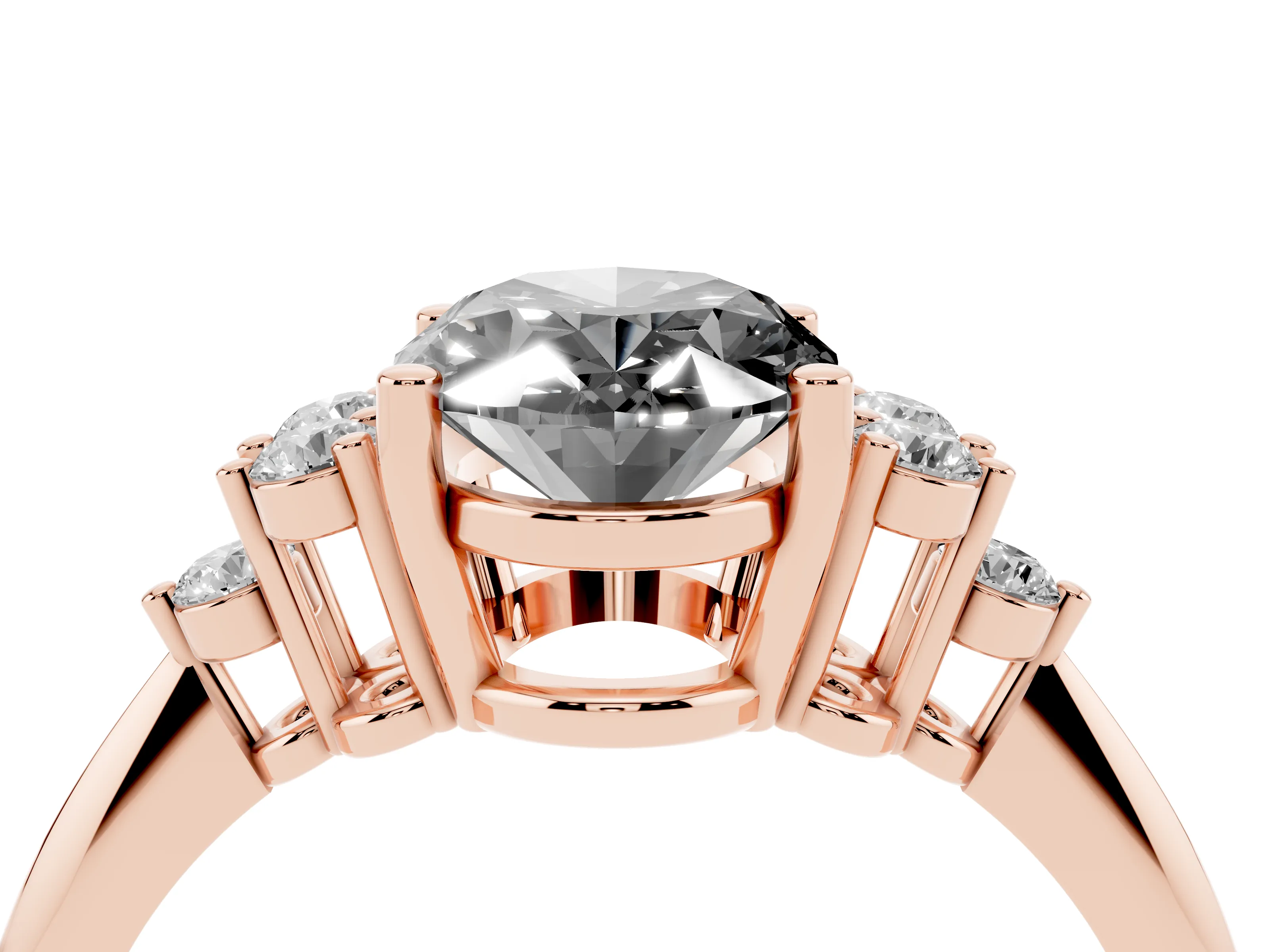 Fancy Black Oval Cut Diamond Cluster Ring Set in Rose gold with Plain Band and Prong Setting