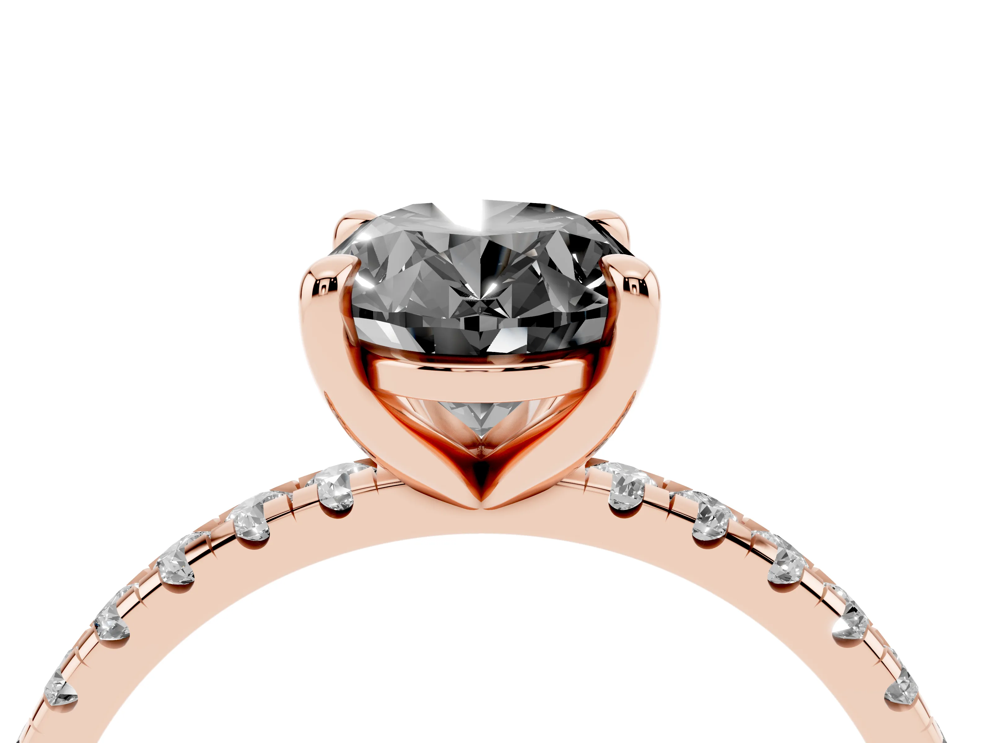 Fancy Black Oval Cut Diamond Brilliant Solitaire Ring Set in Rose gold with Pavé Band and Prong Setting