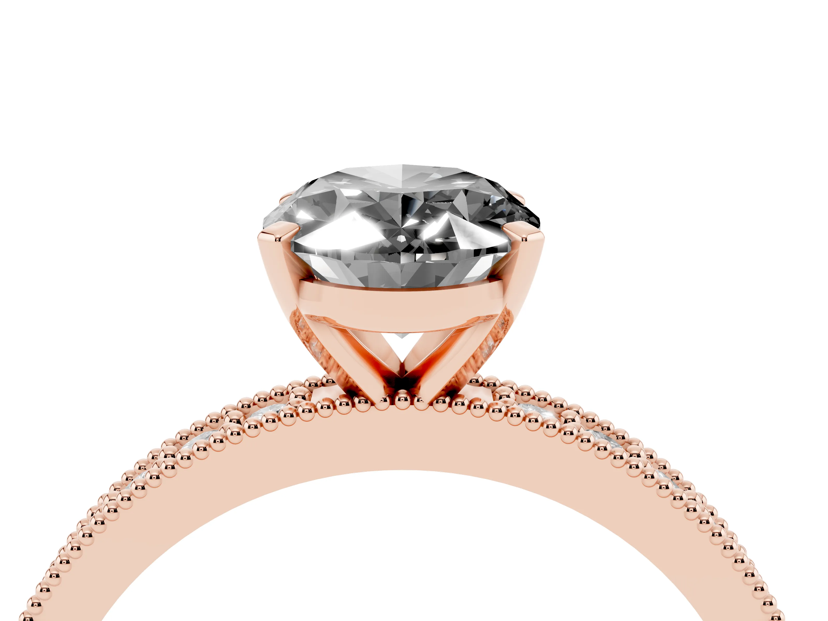 Fancy Black Oval Cut Diamond Milgrain Pavé Engagement Ring Set in Rose gold with Prong Setting