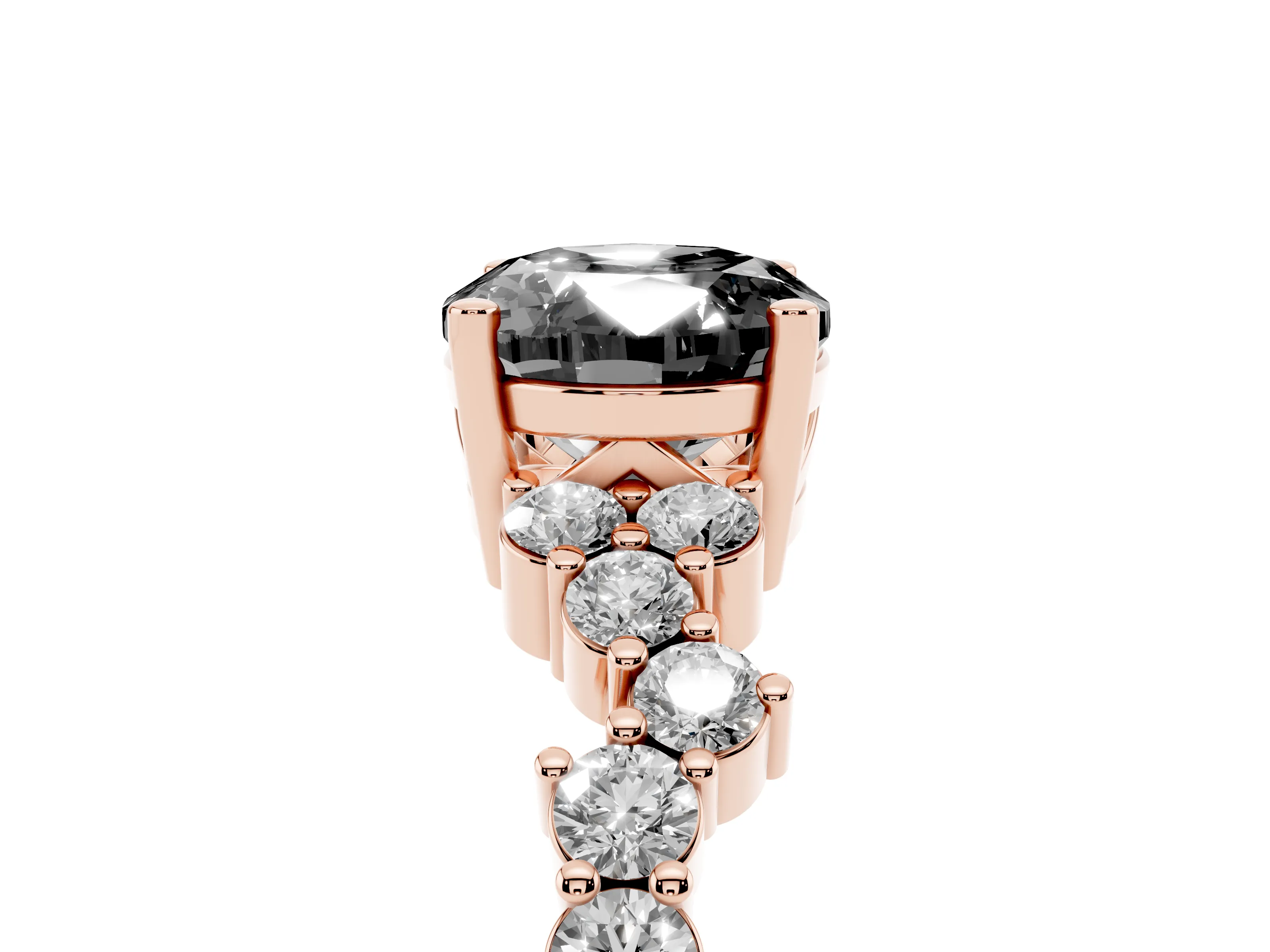 Fancy Black Oval Cut Diamond Ring Set in Rose gold with Scattered Round Accents