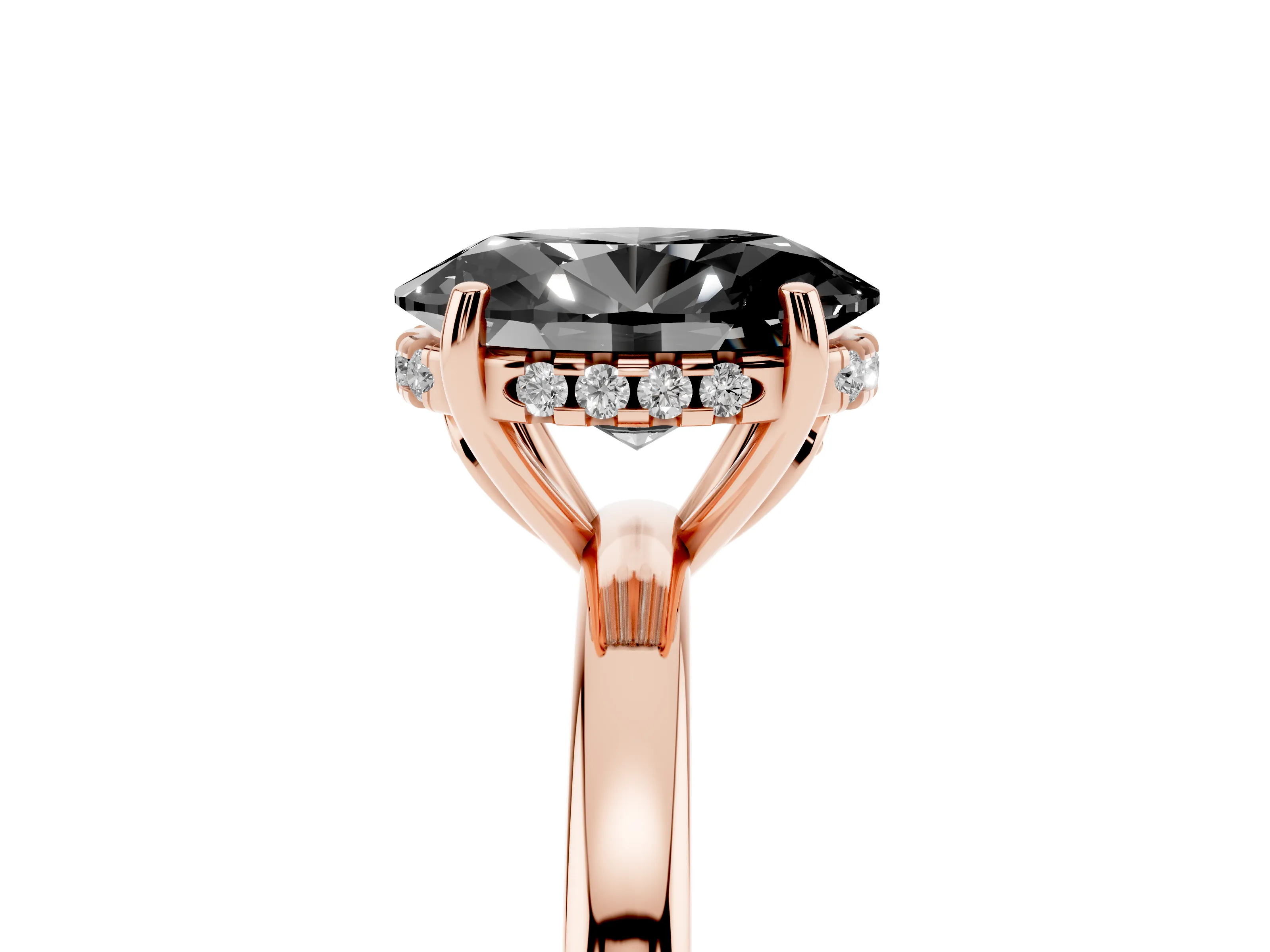 Fancy Black Oval Cut Diamond Solitaire Ring Set in Rose gold with Plain Band and Prong Setting