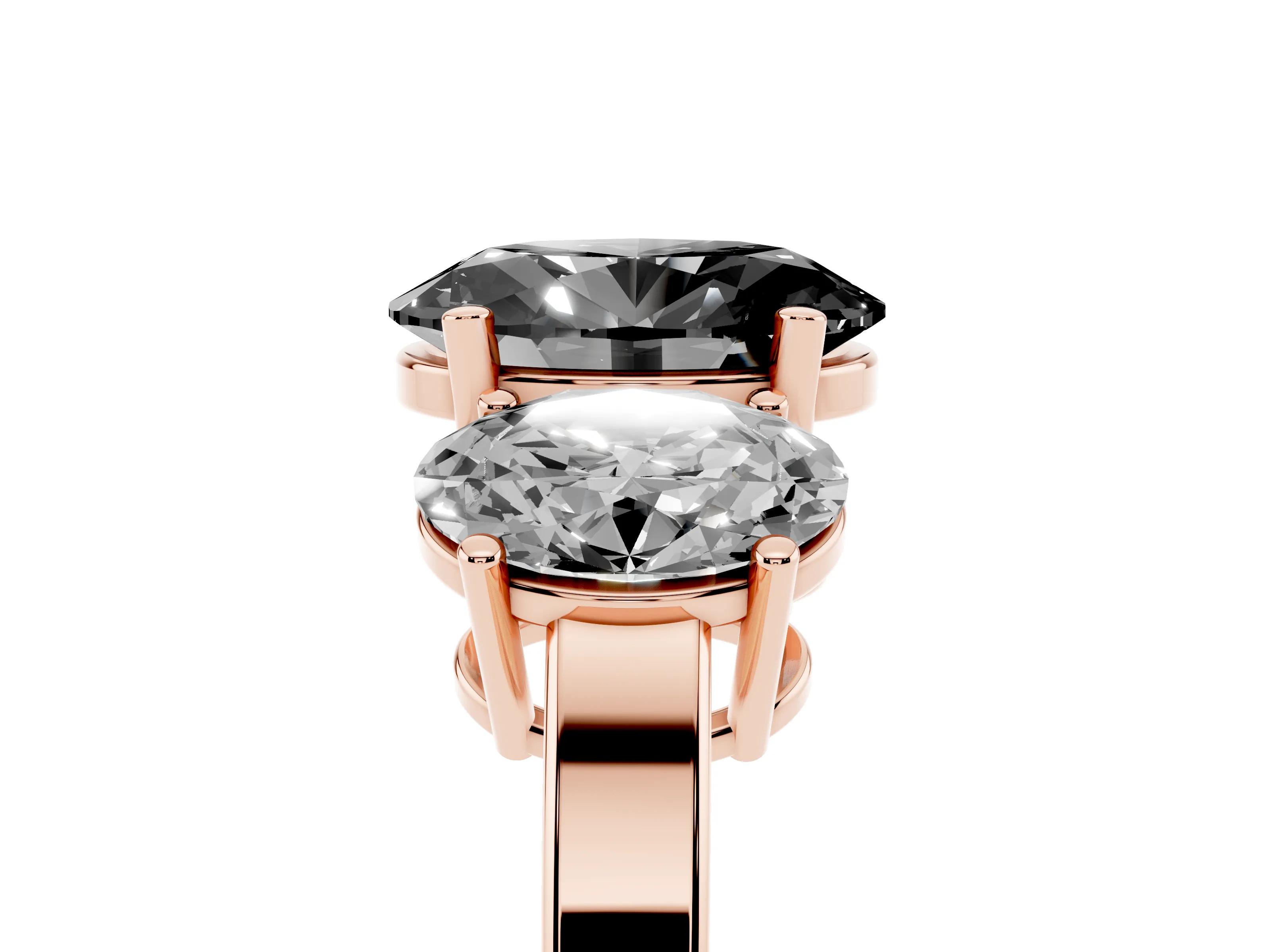 Fancy Black Oval Cut Diamond Three-Stone Engagement Ring Set in Rose gold with Flat Band